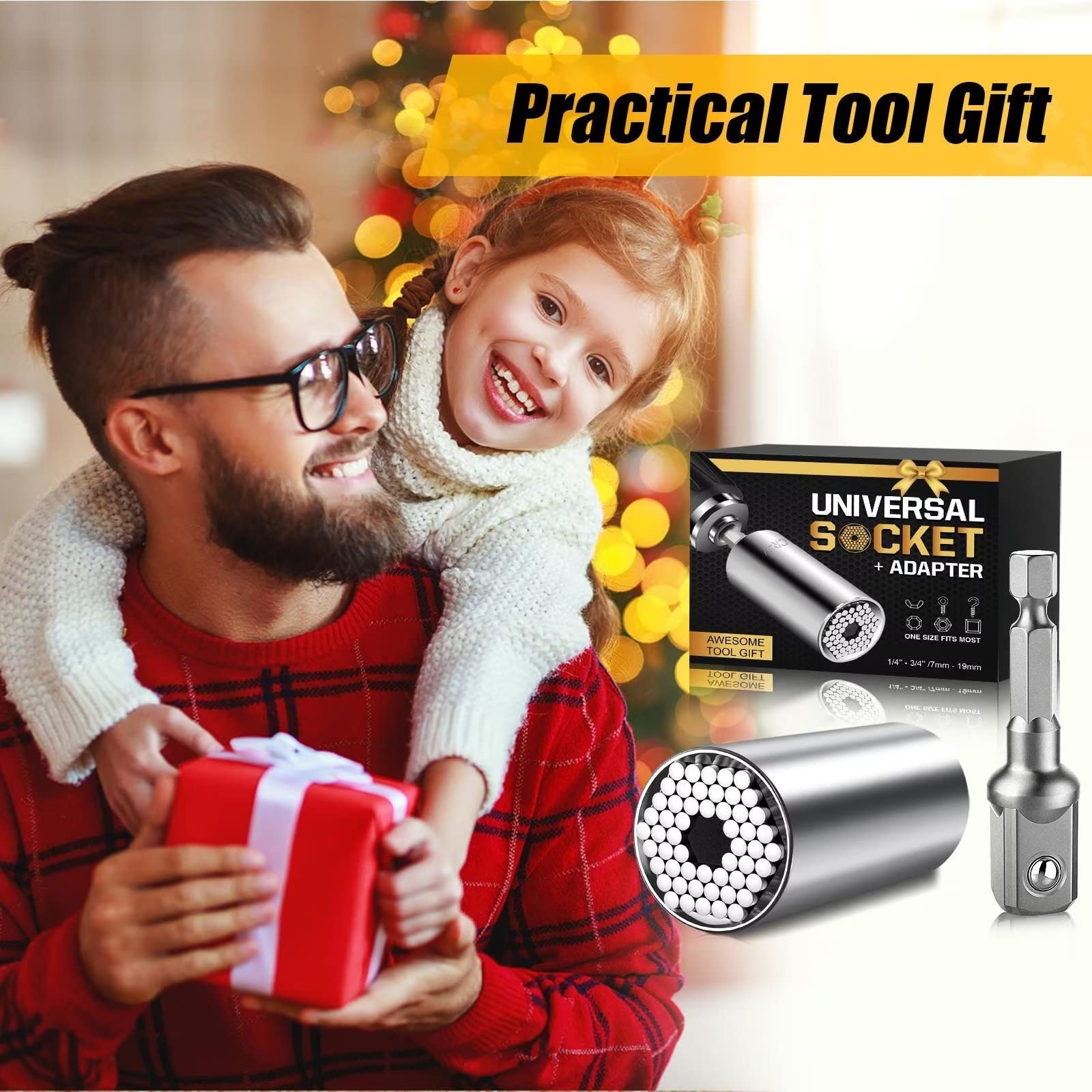 Valentine's Day Gifts for Men - Universal Socket Tool Set with Power Drill Adapter (7-19mm) - Perfect for DIY Projects, Car Repairs & Handyman Gifts - Birthday & Father's Day Present Ideas