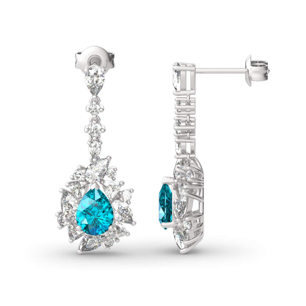 Jeulia Sterling Silver Sapphire Drop Earrings for Women - Princess Cut Dangle Earrings with Diamond Accents | Perfect Anniversary & Birthday Gift for Her | Elegant Jewelry for Weddings, Parties & Special Occasions