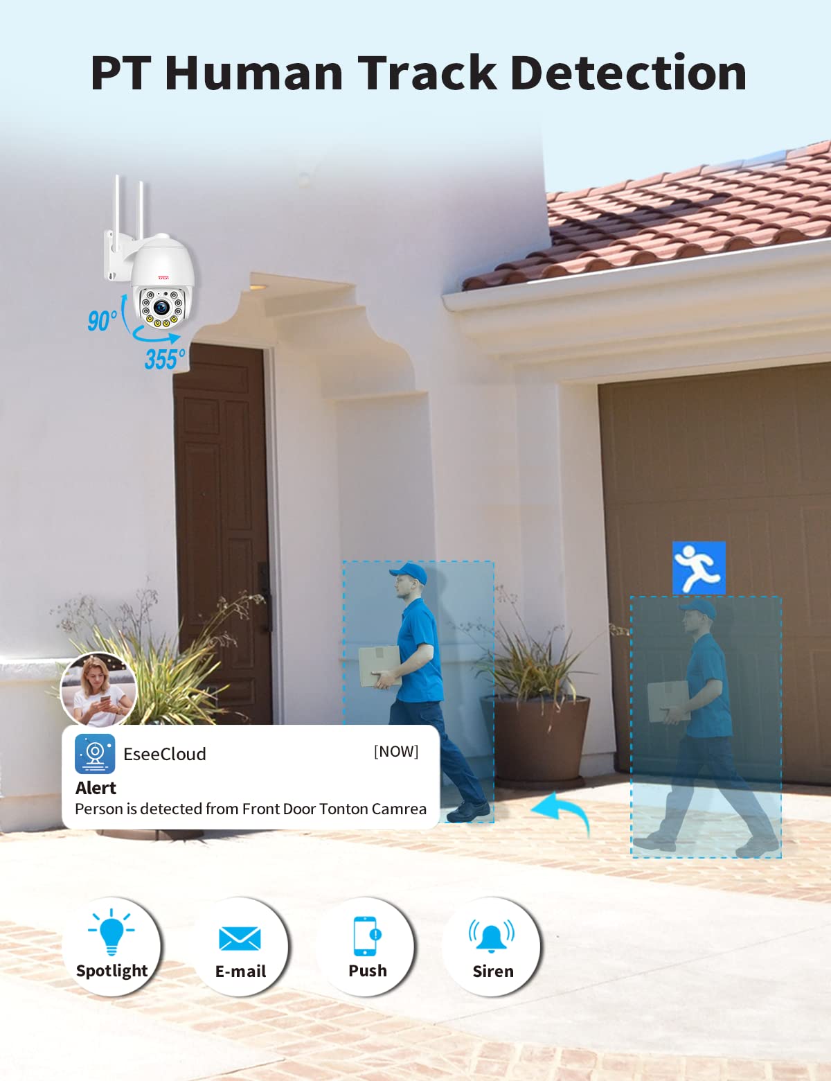 Tonton 3MP Wireless Outdoor Security Camera System with 10CH Dual WiFi NVR - 360° Auto Tracking, IP66 Waterproof, Motion Detection Alerts, 2-Way Audio, Night Vision & 1TB HDD (4 Pan-Tilt Cameras) - Ideal for Home, Business & Property Surveillance