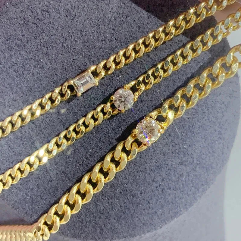 18K Yellow Gold Diamond Bracelet for Women - Classic Emerald & Round Cut Natural Diamond Cuban Chain Vintage Jewelry - Perfect for Parties, Weddings & Special Occasions