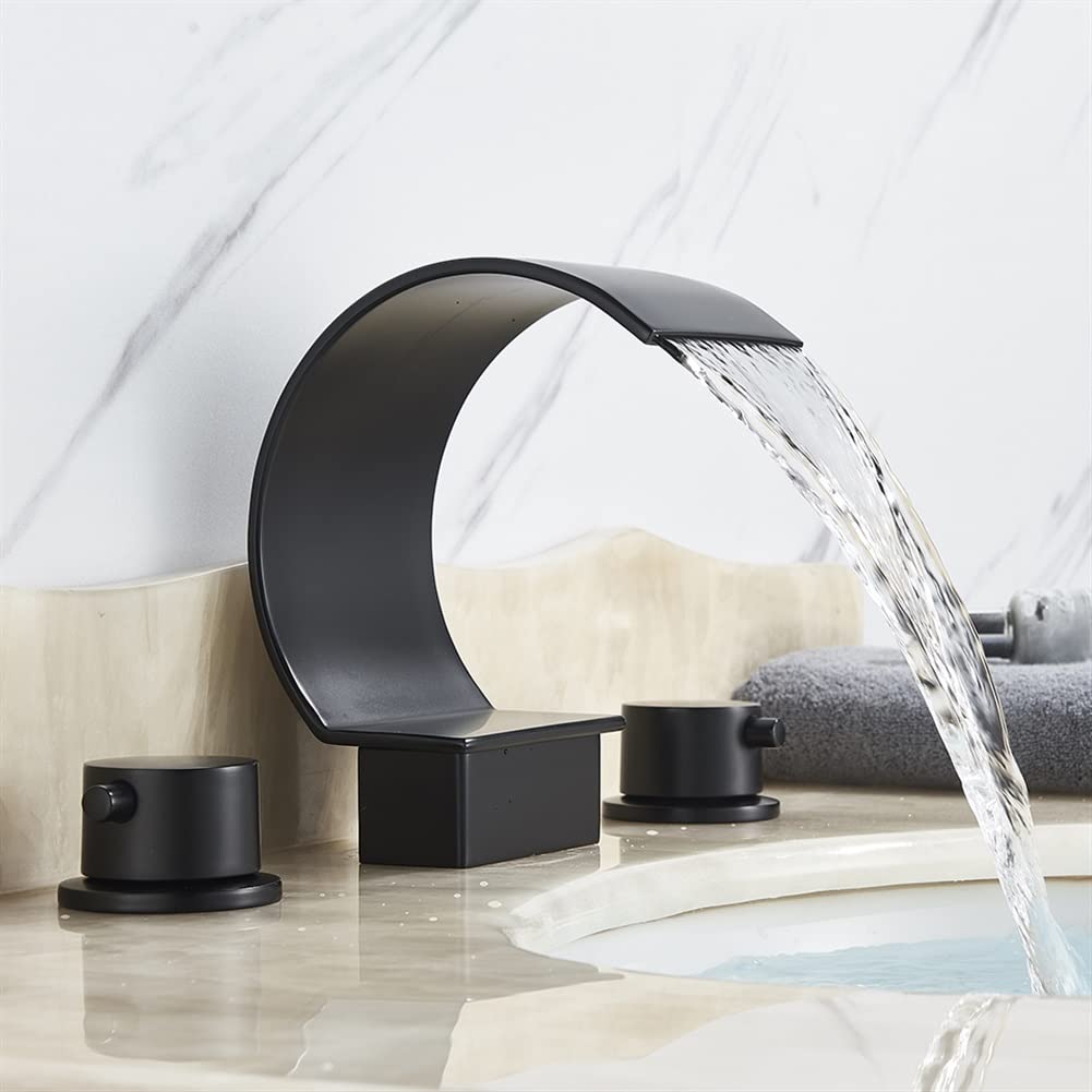 Matte Black Bathroom Sink Faucet - Wide Spout Waterfall Basin Mixer Tap with Hot/Cold Water Control - Modern Matte Black Finish - Perfect for Vanity, Washbasin, and Bathtub Installation