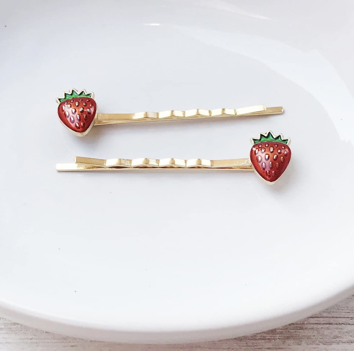 Strawberry Bobby Pins for Women - Gold Enamel Fruit Hair Clips | Cute Foodie Jewelry Gifts for Girls | Perfect for Weddings, Parties & Everyday Hair Accessories