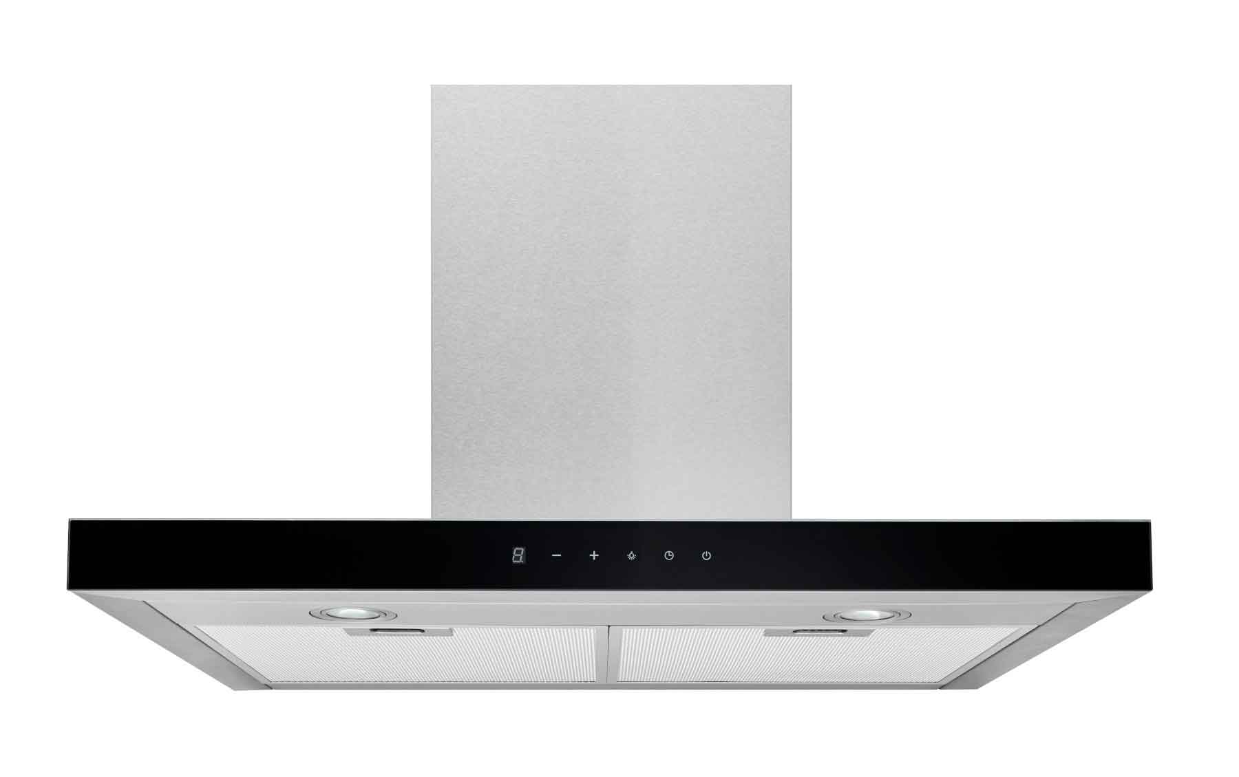Broan 30-Inch Stainless Steel Range Hood with Black Glass Panel - 450 CFM Designer Chimney Hood (Model BWT1304SSB) - Perfect for Modern Kitchens & Open-Concept Homes