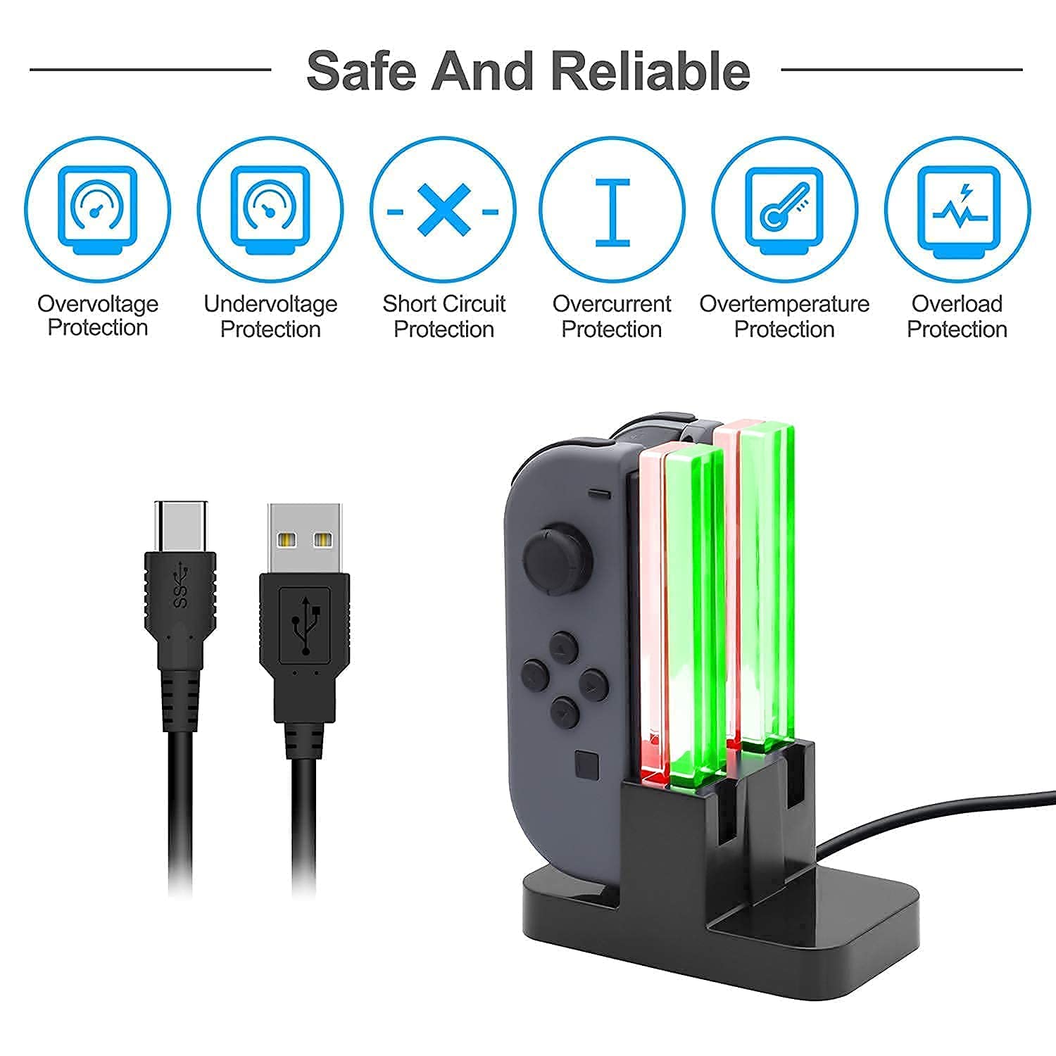 FYOUNG Nintendo Switch Joy-Con Charging Dock & Hand Grips with USB-C Cable - Fast Charging Station for Switch & Switch OLED - Perfect for Gaming, Travel, and Multiplayer Sessions
