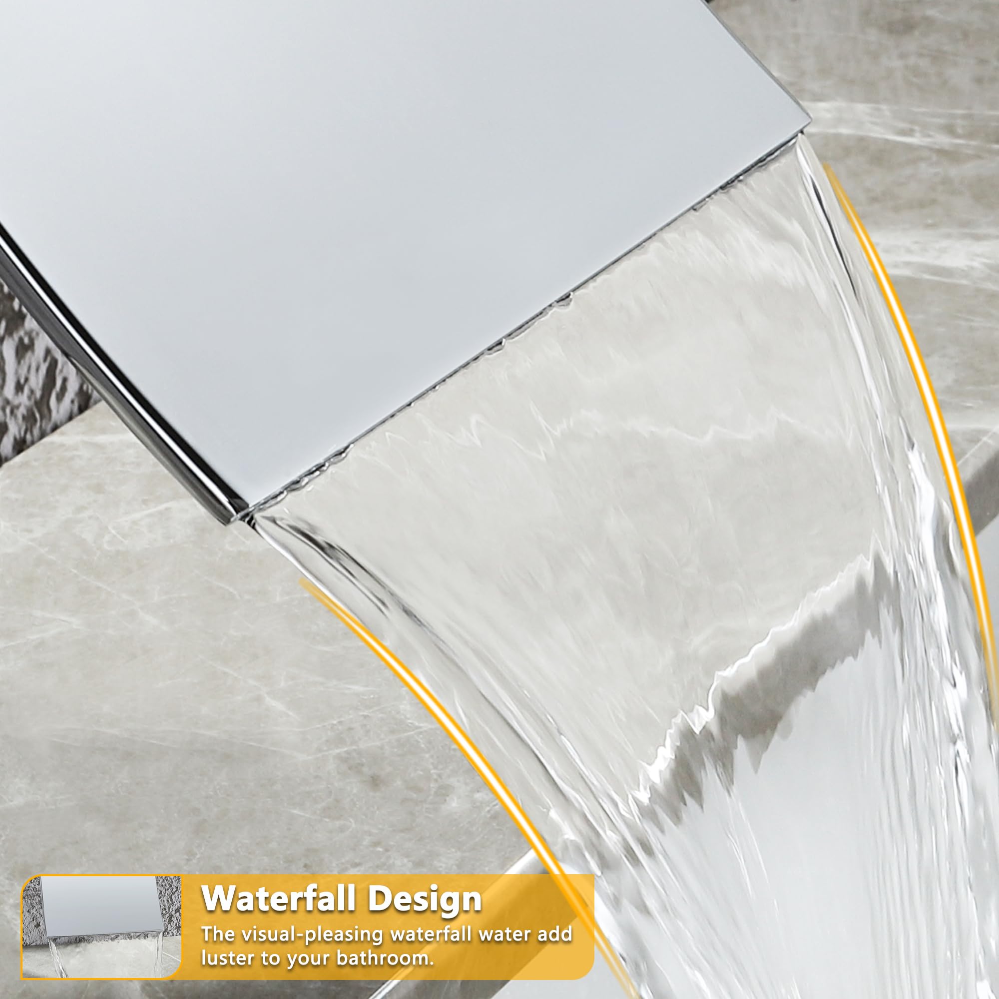 Wall Mounted Bathroom Sink Faucet - 2 Handle Waterfall Vessel Sink Tap with 6 Inch Spout, Polished Chrome Finish - Perfect for Modern Bathrooms, Powder Rooms & Spa Retreats