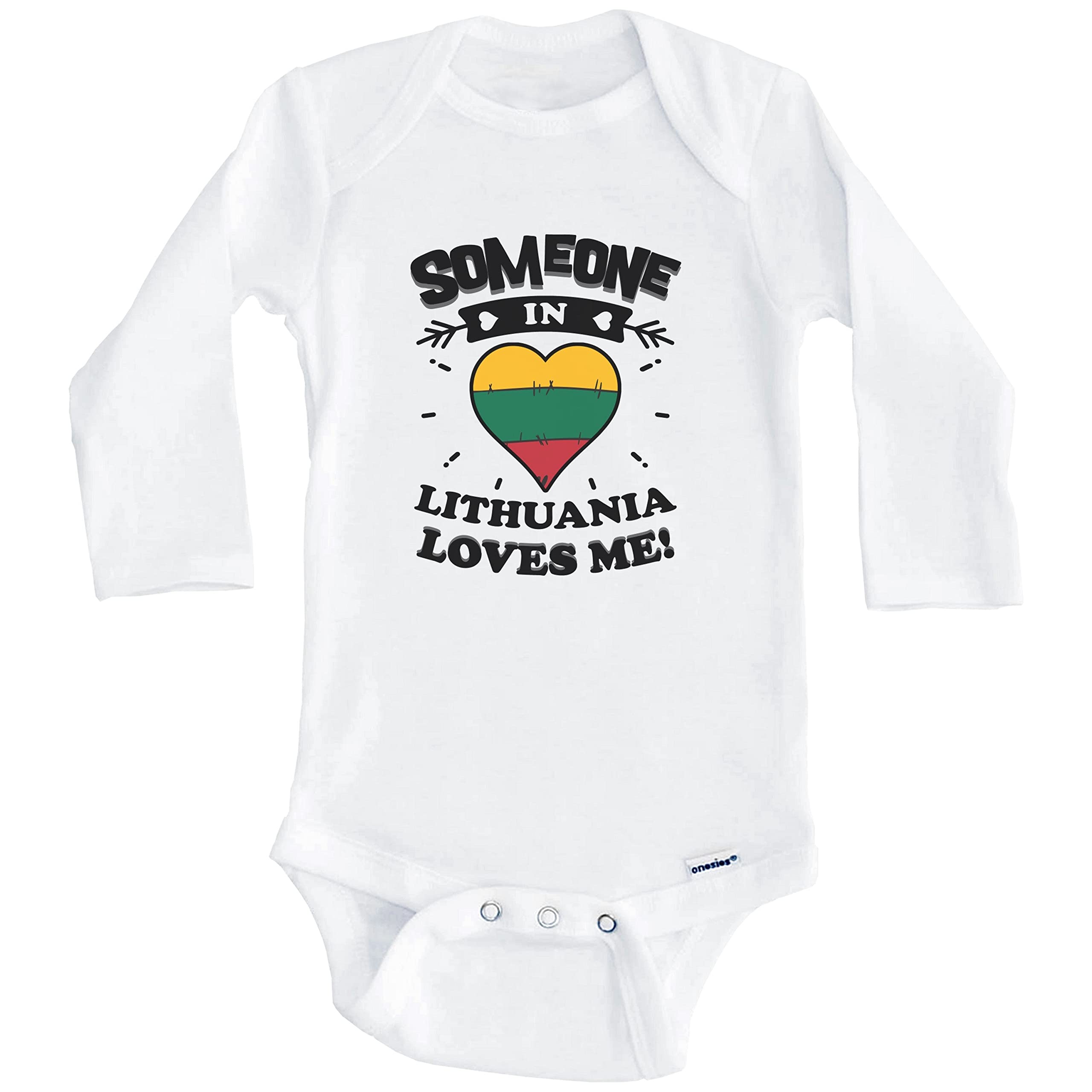 Someone in Lithuania Loves Me Lithuanian Heart One Piece Baby Bodysuit - Long Sleeve Romper for Newborns & Infants - Perfect for Family Photos, Holidays & Cultural Celebrations