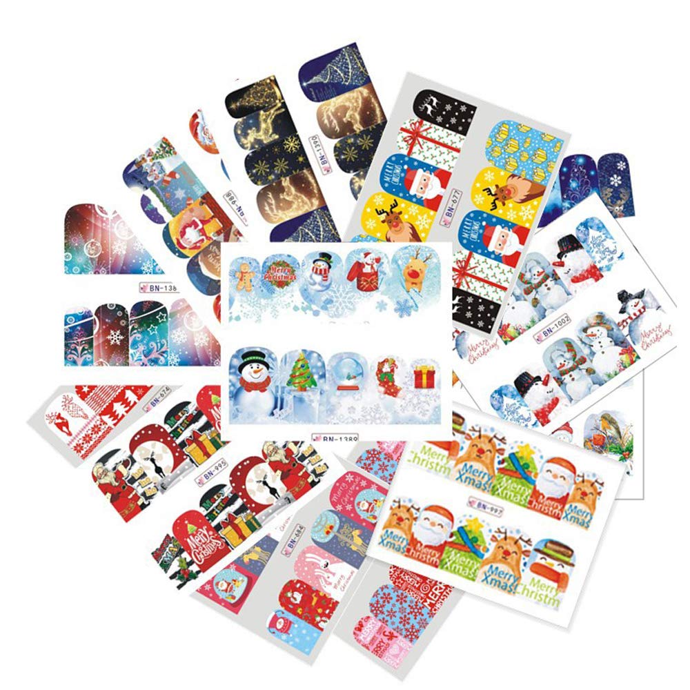 Christmas Nail Stickers 48 Sheets - Holiday Nail Art Water Transfer Decals for Women & Girls, DIY Manicure Decorations for Xmas Parties & Gifts