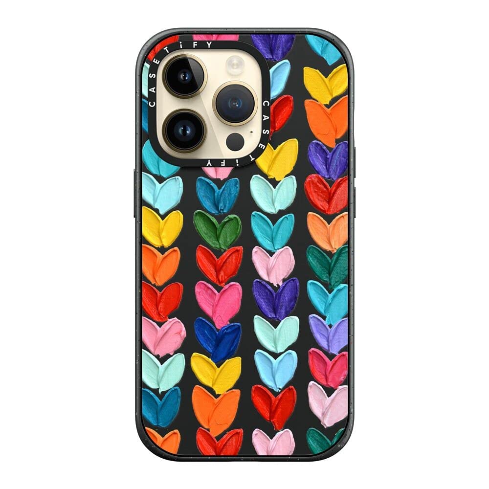 CASETiFY Impact iPhone 14 Pro Case - 4X Military Grade Drop Protection (8.2ft) | MagSafe Compatible | Polka Dot Hearts Design | Matte Black - Perfect for Outdoor Adventures & Daily Protection