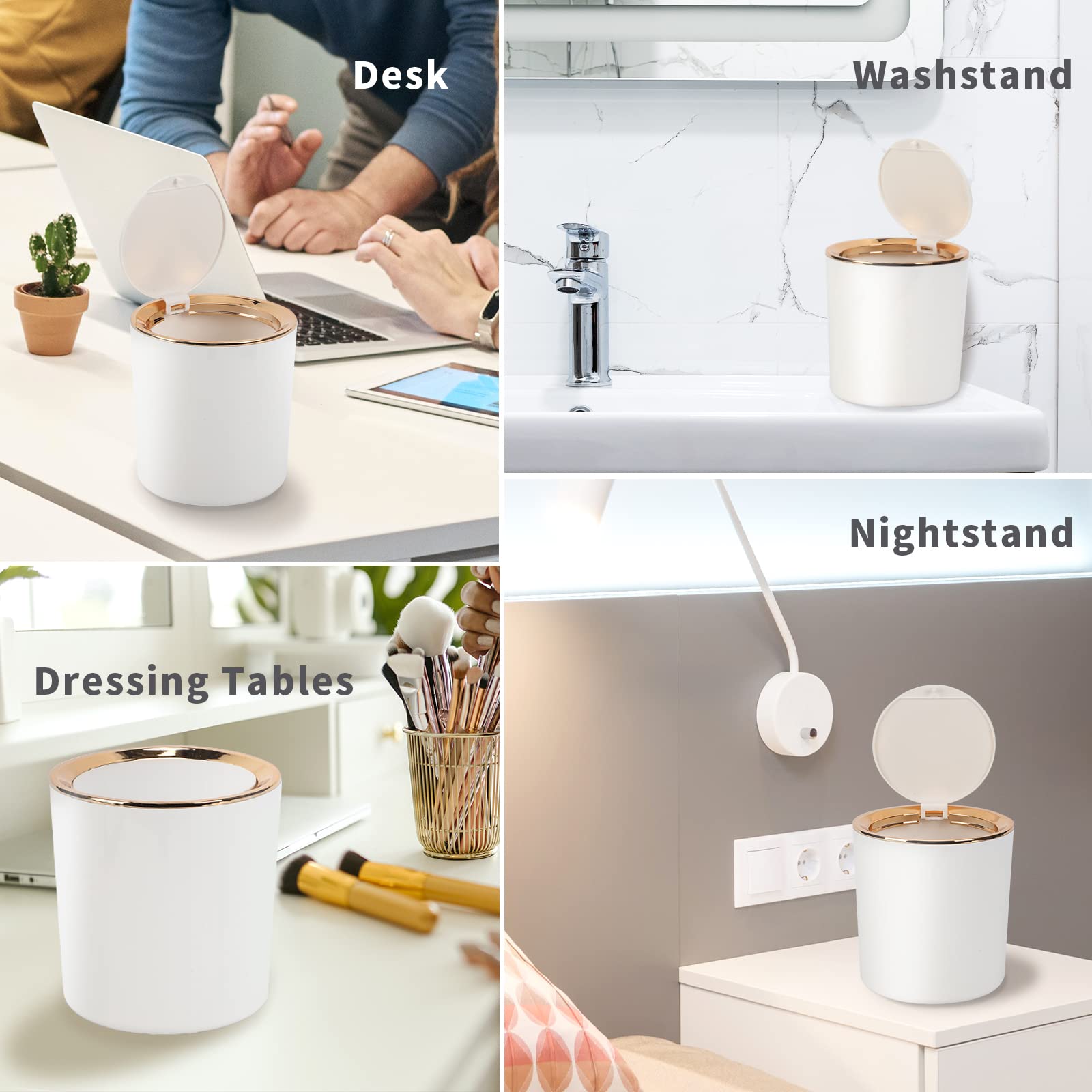 JEEZAO 2.6L Mini Desktop Trash Can with Lid - Small Plastic Waste Bin for Office, Bathroom, Kitchen, Dressing Table | Compact Desk Garbage Can for Home & Office Use (Light Green)