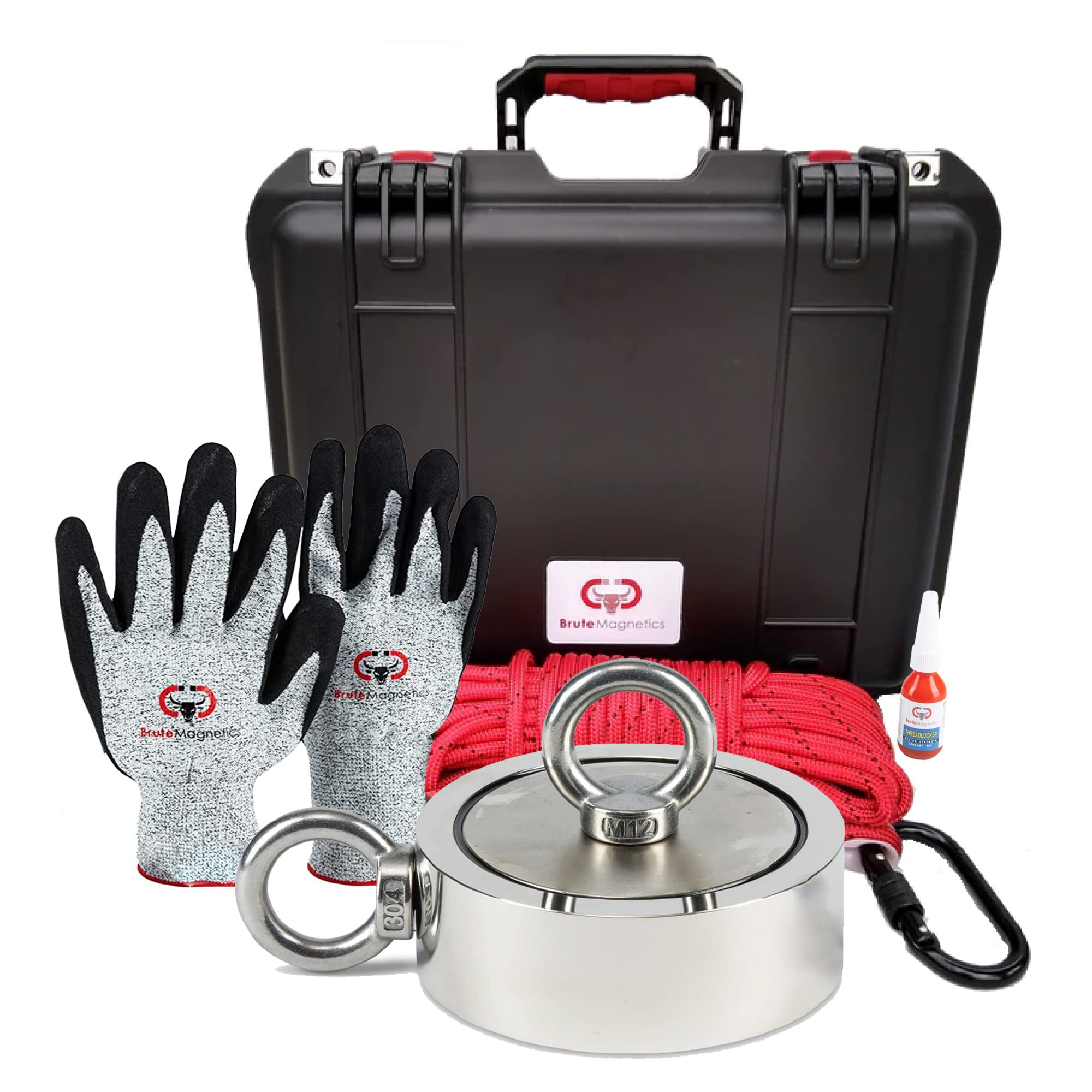Brute Magnetics Wildebeest Magnet Fishing Kit - 4250 lb Double Sided Neodymium Rare Earth Magnet with Waterproof Case, 65ft Heavy Duty Rope, Carabiner, Gloves & Threadlocker | Perfect for Underwater Treasure Hunting, Metal Detecting & Outdoor Adventures