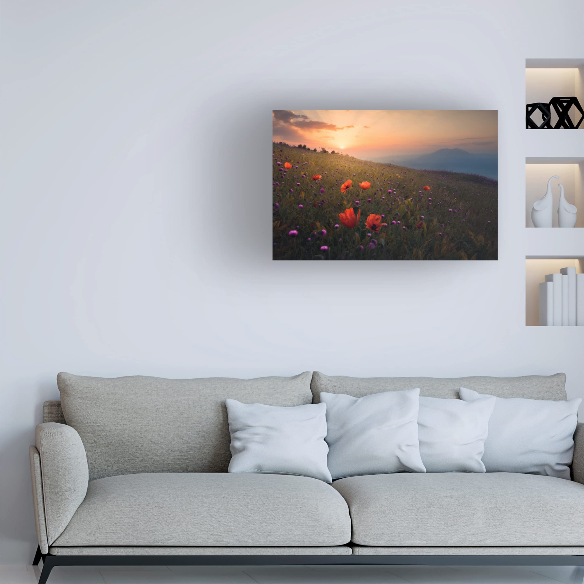 Trademark Fine Art 'Rudbar Heights In Spring' Canvas Wall Art Print by Majid Behzad - Persian Landscape Painting for Living Room, Bedroom & Office Decor