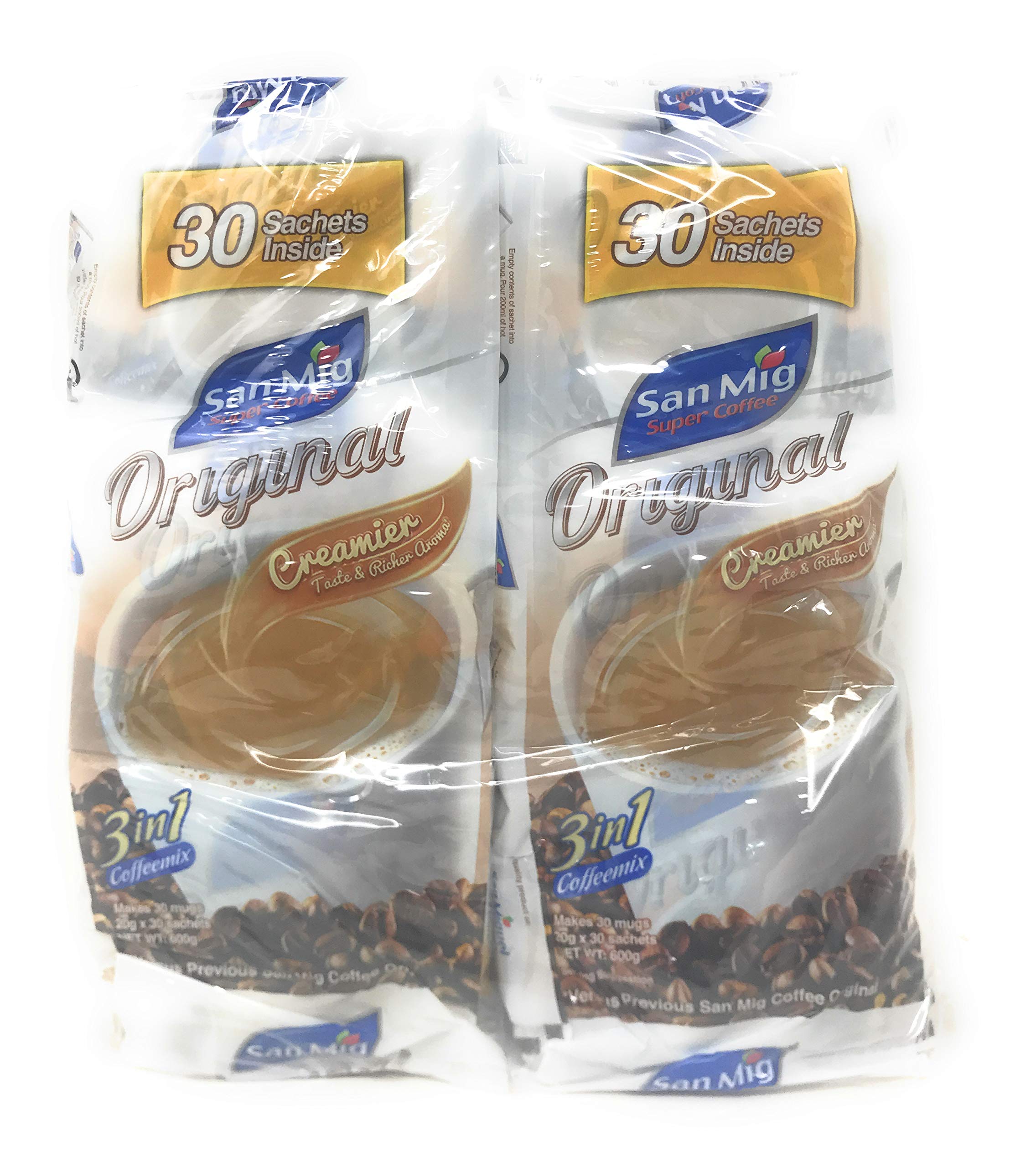 San Mig Super Coffee Original 3 in 1 Instant Coffee Mix - 600g (2 Pack) - Perfect for Office, Travel & Home Brewing