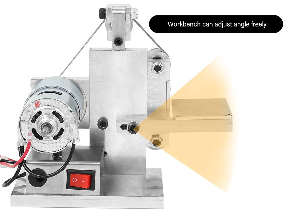Huanyu Micro Belt Sander - 12-24V Electric Belt Grinder with 7-Speed Control & 10 Sanding Belts (330x30mm) - Adjustable Belt Tracking for DIY Woodworking, Metal Polishing & Craft Projects
