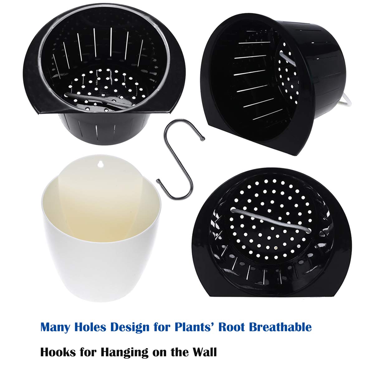 6 Pack 5 Inch Self Watering Plastic Hanging Planters - Wall Mounted Wicking Flower Pots for African Violets, Spider Plants, Orchids - Indoor & Outdoor Use - Perfect for Balconies, Patios, and Small Space Gardening