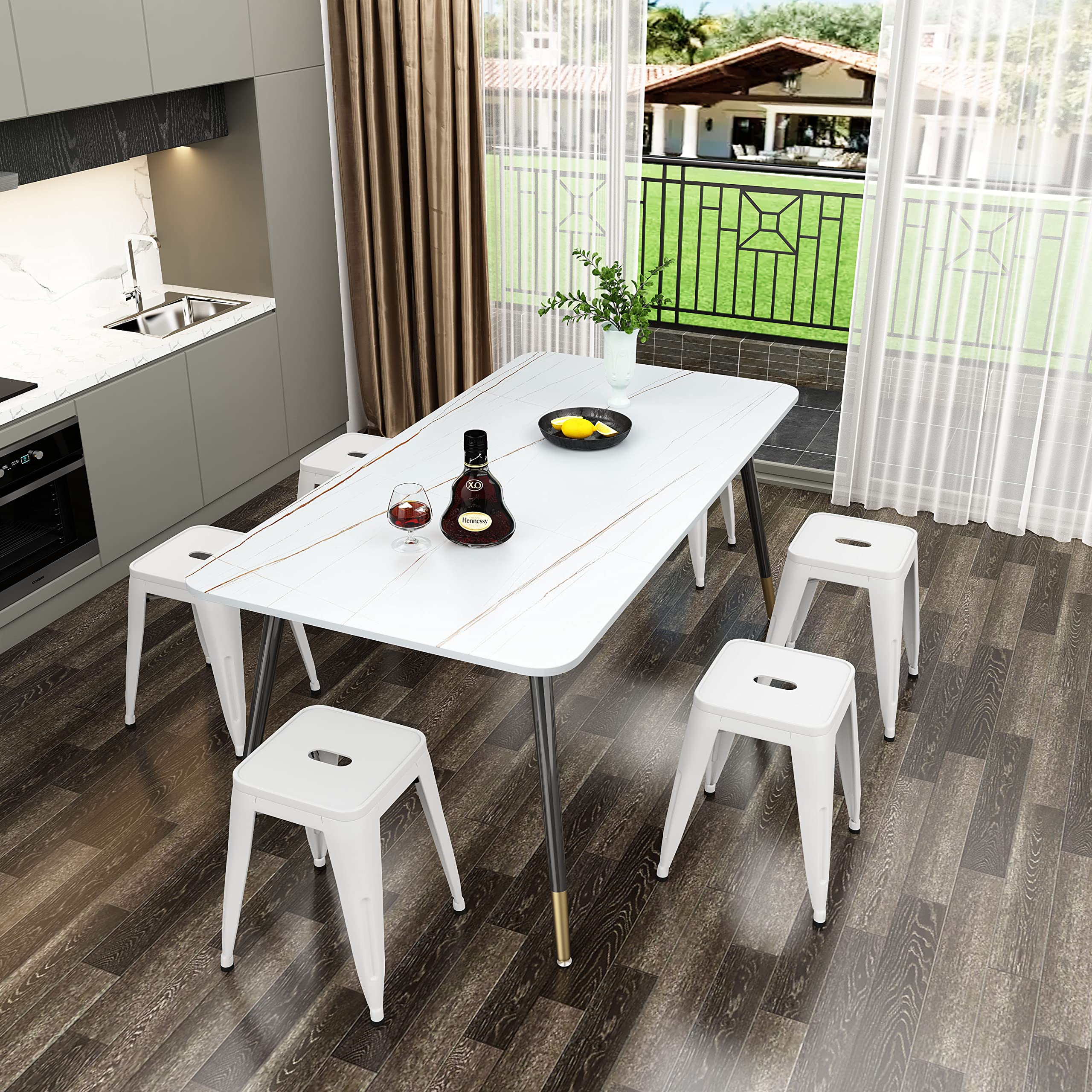 WENTMENT 18 Inch Stackable Metal Stools Set of 4 - Vintage White Backless Dining Chairs for Home, Kitchen & Classroom - Perfect for Small Spaces, Breakfast Bars & Multipurpose Seating