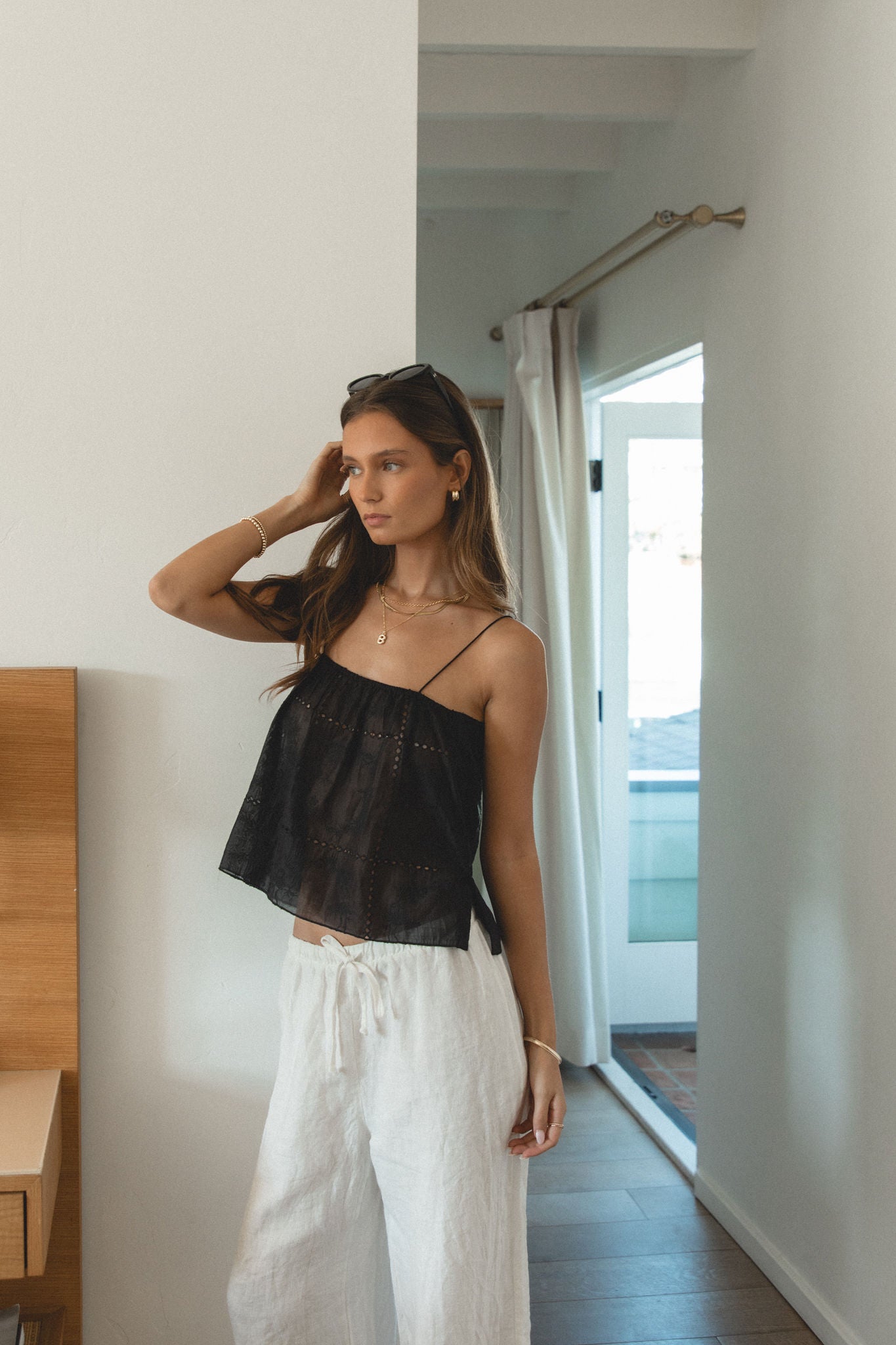 Ava Eyelet Cami Tank Top for Women - Floral Lace Trim Summer Sleeveless Blouse - Perfect for Beach, Vacation & Casual Outfits