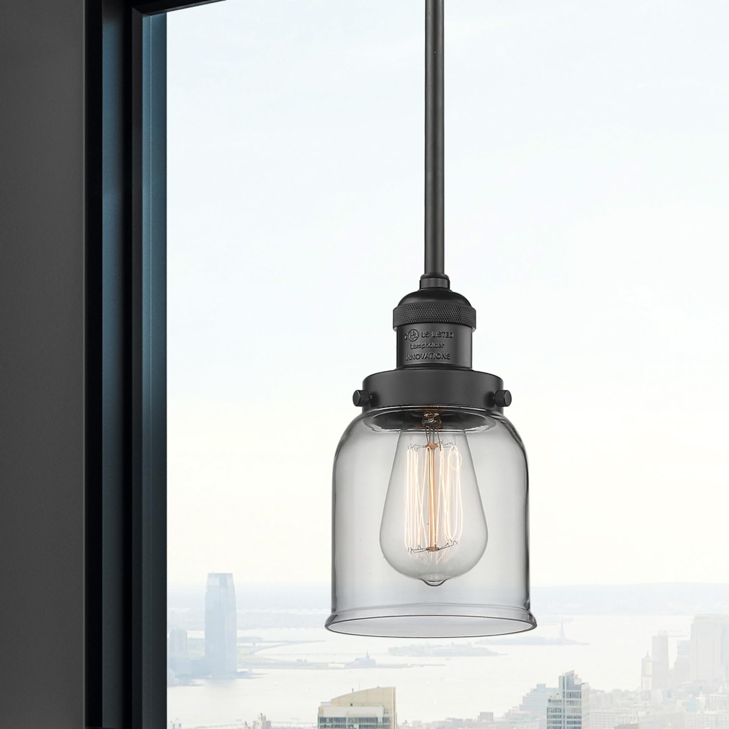 Innovations 201S-BK-G51 Matte Black Mini Pendant Light Fixture - Modern Single Bulb Hanging Light for Kitchen Island, Dining Room & Bedroom