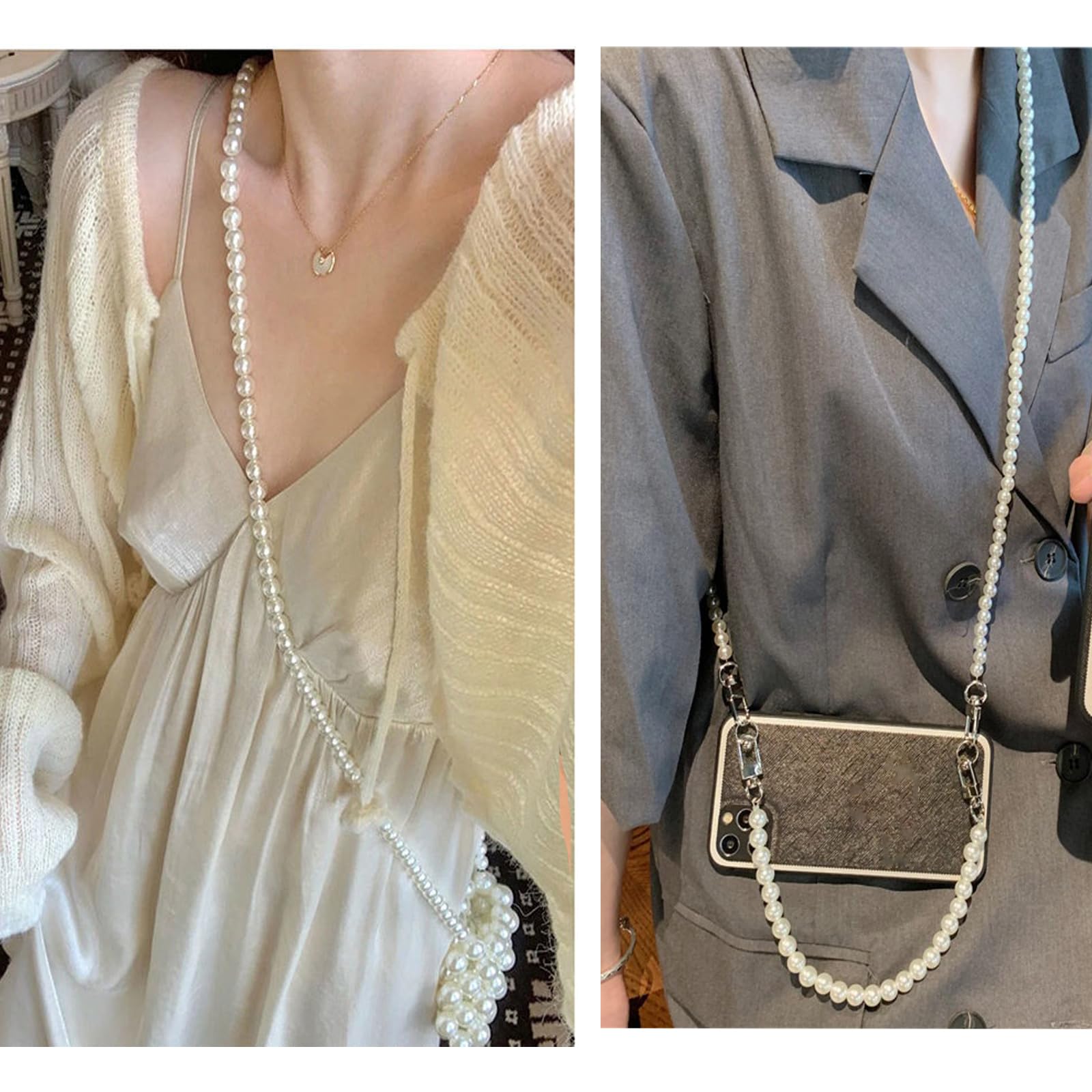 Pearl Crossbody Phone Lanyard Chain - Universal Fit for All Smartphones, Women's Bag Strap Replacement - Perfect for Work, Travel & Everyday Use