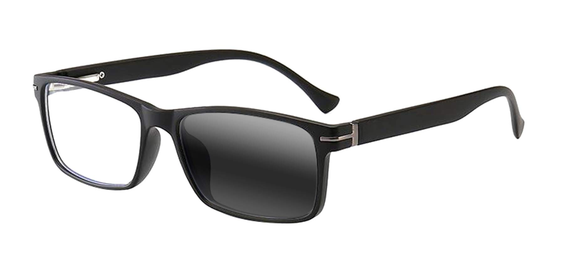 Men's Bifocal Transition Photochromic Reading Glasses - Rectangle Nerd Style Frames for Work, Reading & Outdoor Activities