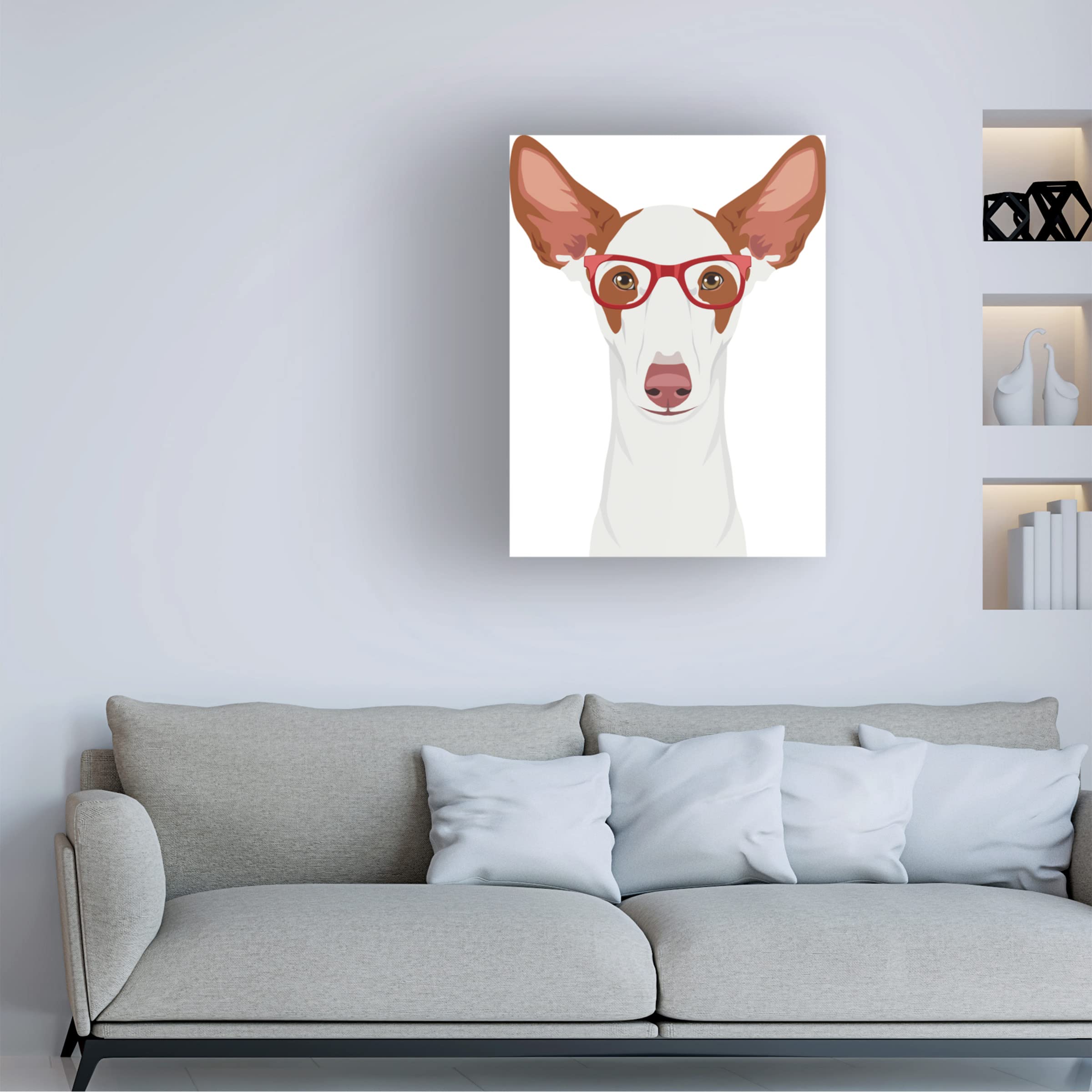 Trademark Fine Art 'Ibizan Hound Wearing Hipster Glasses' Canvas Wall Art Print - Modern Dog Portrait for Living Room, Bedroom & Office Decor