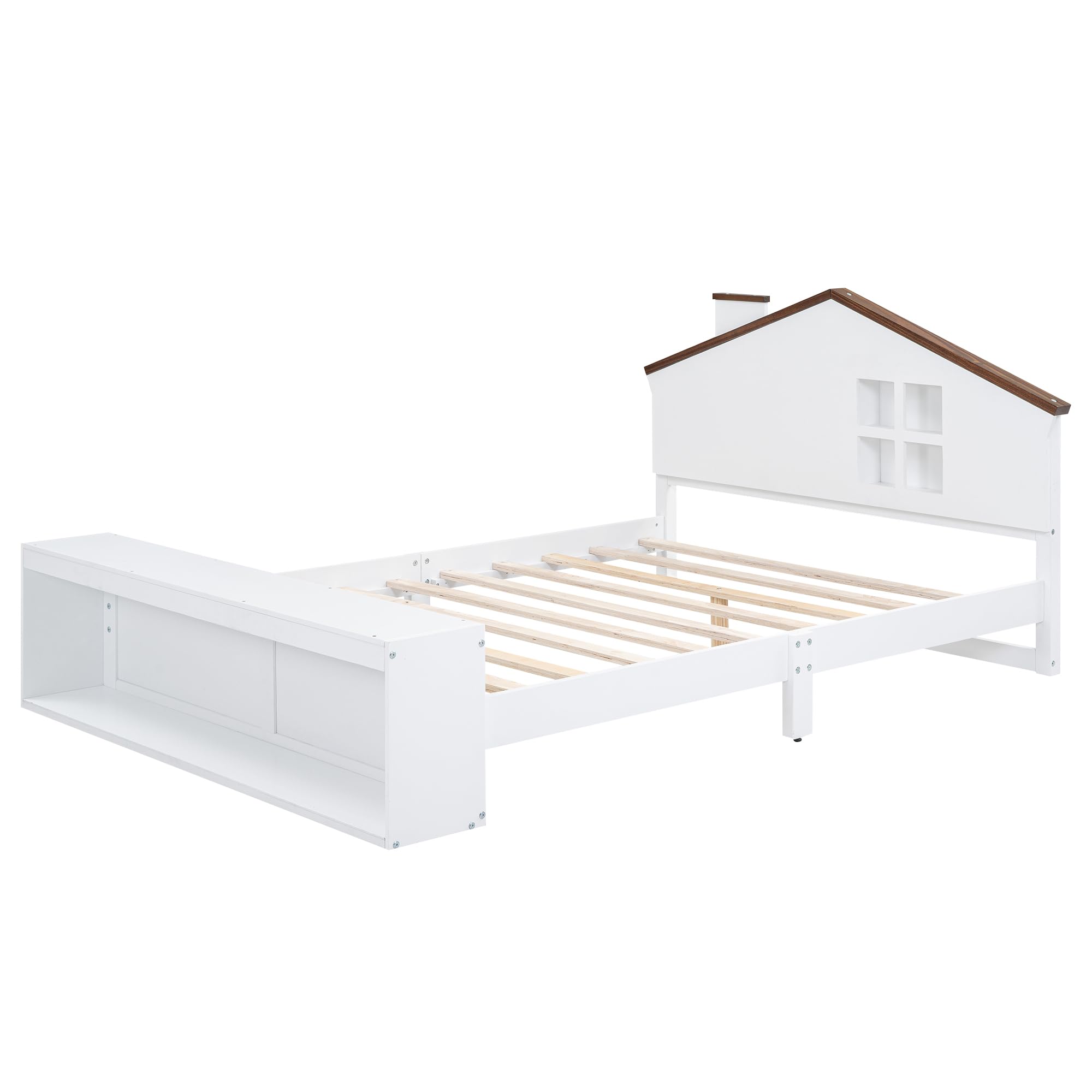 Bellemave Full Size House Bed Frame with LED Lights and Storage - Wooden Platform Bed for Kids, Teens, Boys & Girls - No Box Spring Needed - White - Perfect for Bedrooms, Playrooms & Sleepovers
