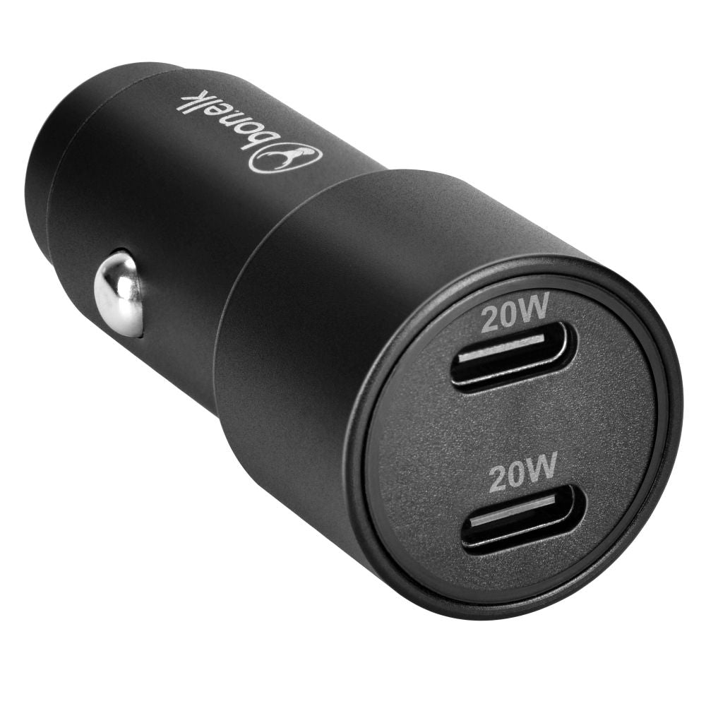 Bonelk Eco Series 38W PD Dual USB C Car Charger Fast Charging Adapter - Black | Perfect for Road Trips & Daily Commute