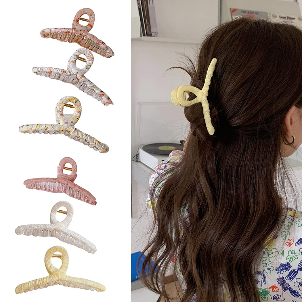 Lnrueg Hair Claw Clips 6PCS Set - Large Decorative Non-Slip Hair Barrettes for Women, Elegant Fabric Design for Casual & Formal Styles | Perfect for Work, Parties, and Everyday Use
