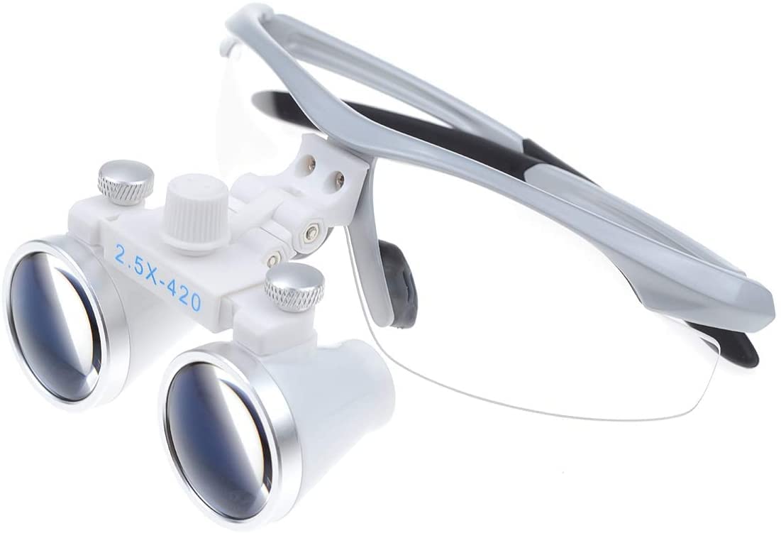 2.5X LED Illuminated Binocular Loupes Magnifier with Head Light Lamp - Professional Lab Equipment in Aluminum Case (Gray) - Perfect for Jewelry Making, Watch Repair & Dental Work