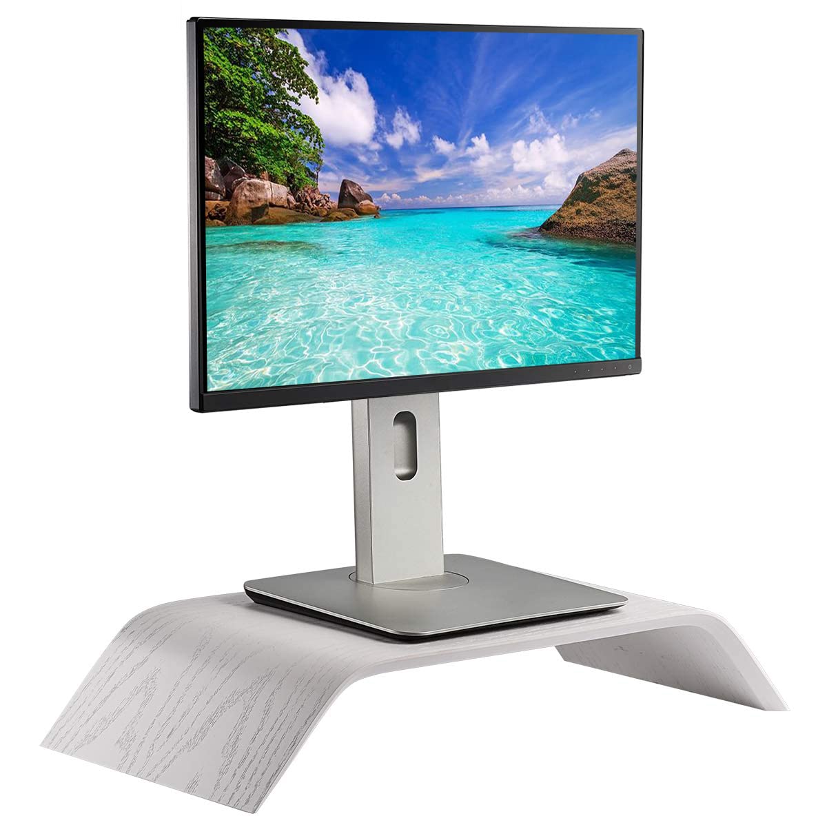 Premium Oak Wood Computer Monitor Stand - Ergonomic Laptop & Notebook Riser for MacBook, PC & Desktop Accessories - Perfect for Home Office, Gaming Setup & Workspace Organization (White Finish)