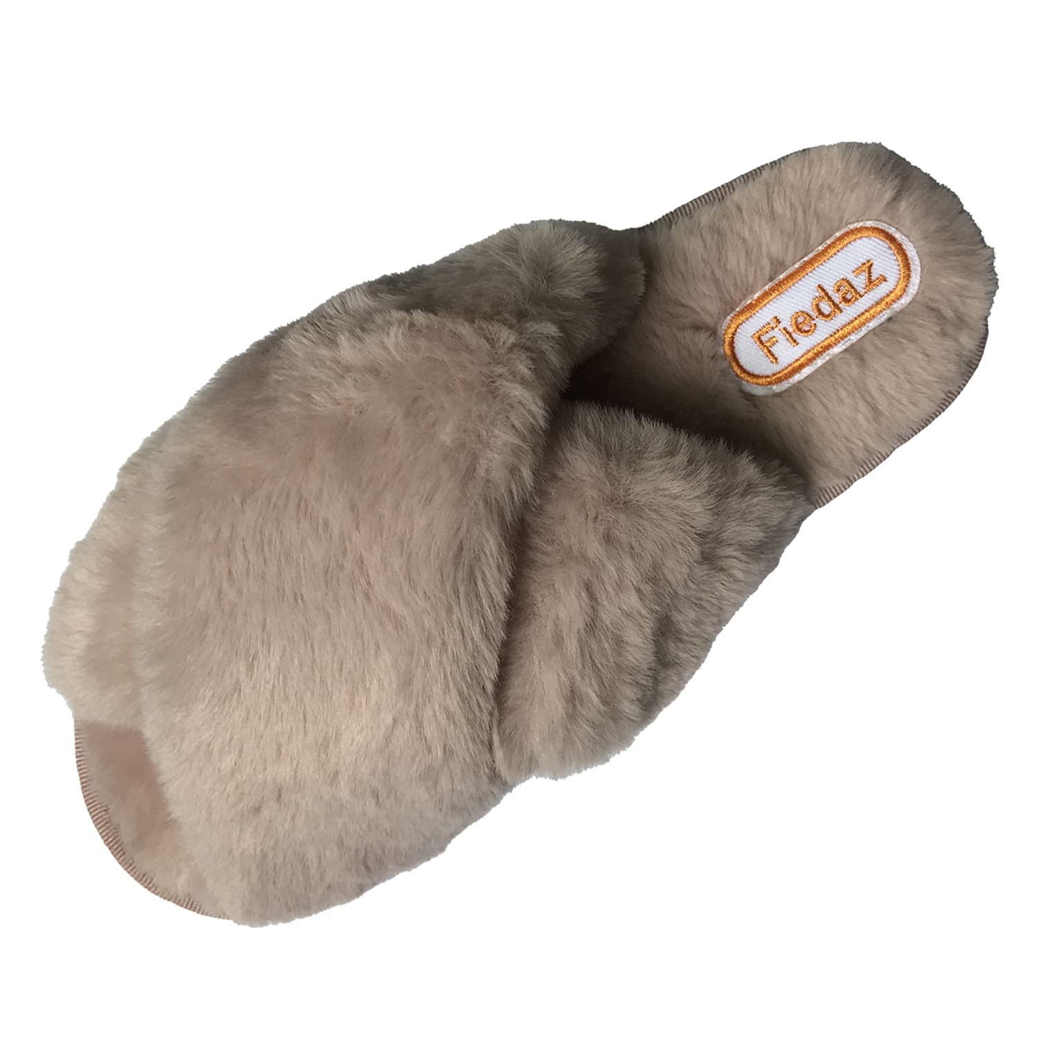 Fiedaz Girls Fluffy Slippers for Kids - Cute Fuzzy Open Toe House Shoes with Warm Fur & Cross Band - Plush Indoor Slides for Home, School & Sleepovers (Pink/Blue)