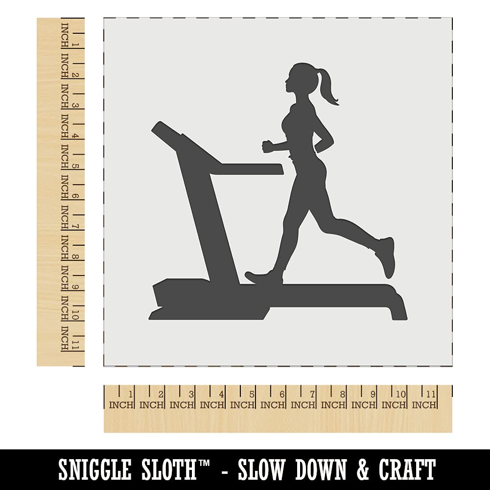 11.5 Inch Reusable Stencil for Cardio Workout & Gym Wall Decor - Perfect for DIY Crafts, Home Fitness Motivation & Cookie Decoration | Women Running on Treadmill Design