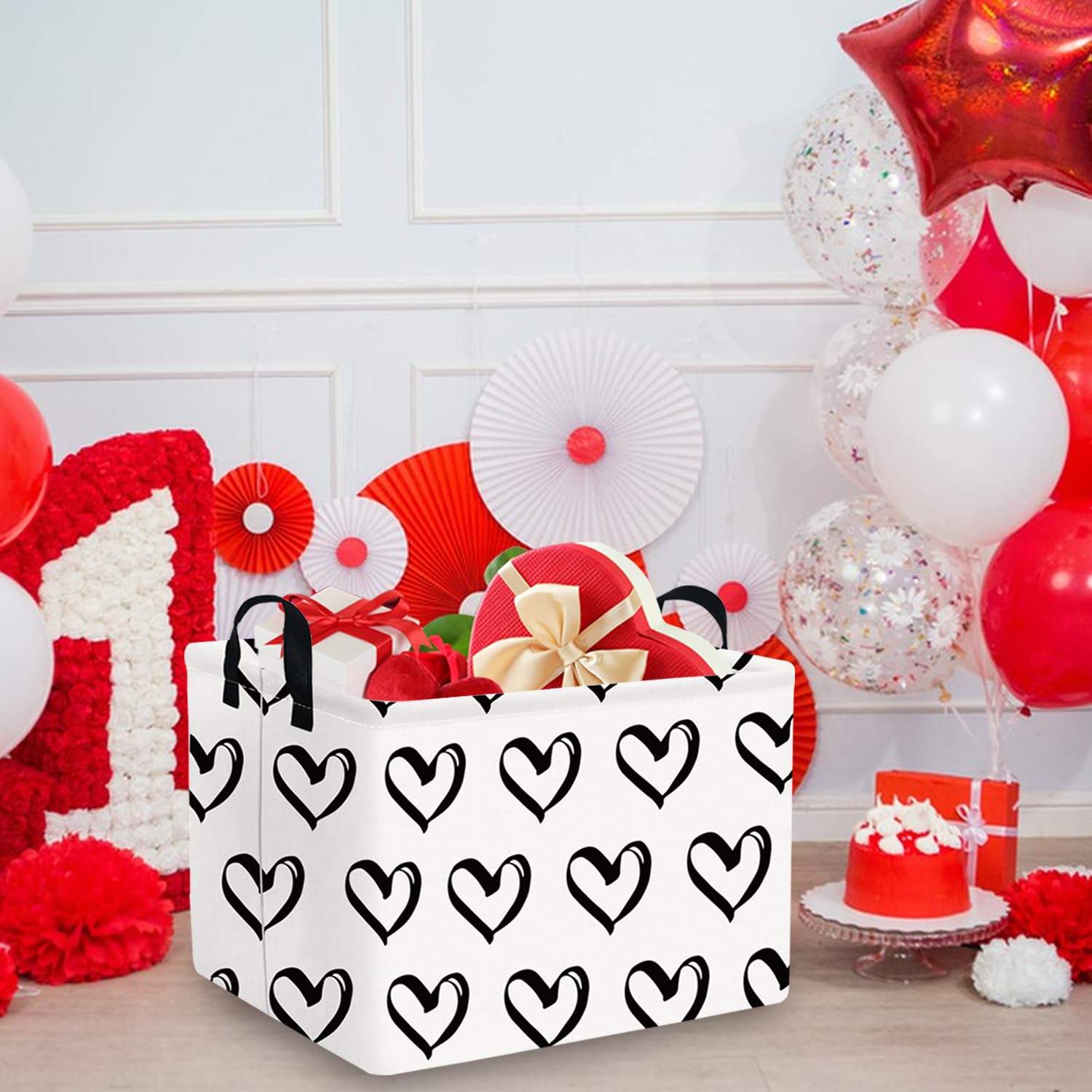 FXOLCSHE Black Gift Basket with Handle - Baby Girl Toy Organizer, Room Decor Storage Bin for Valentine's Day Gifts, Birthday Presents & Nursery Organization