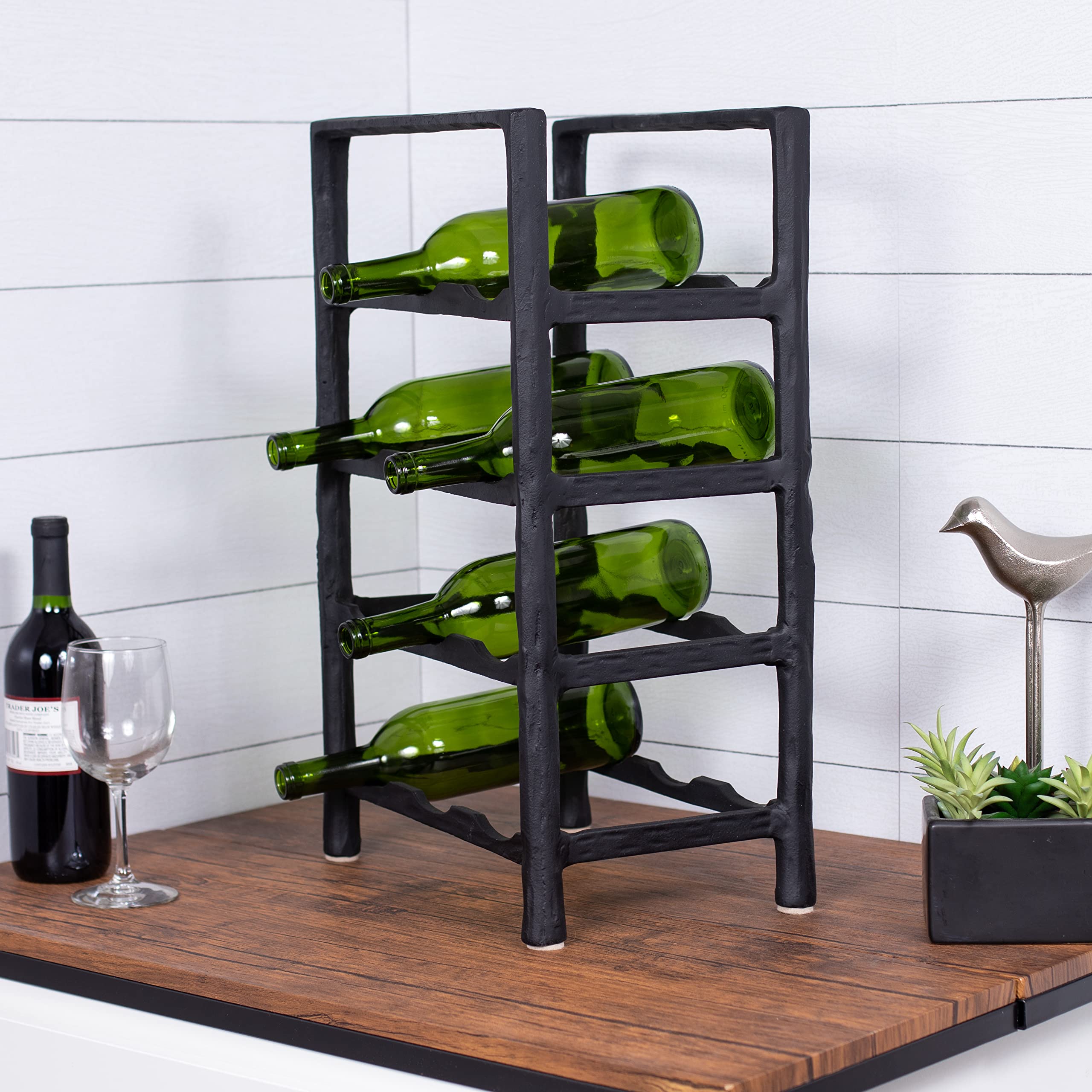 BIRDROCK HOME 12 Bottle Wine Rack - Sturdy Black Forged Metal Free Standing Wine Holder - Vertical Storage Cabinet for Kitchen Countertop, Bar, Dining Room & Home Decor