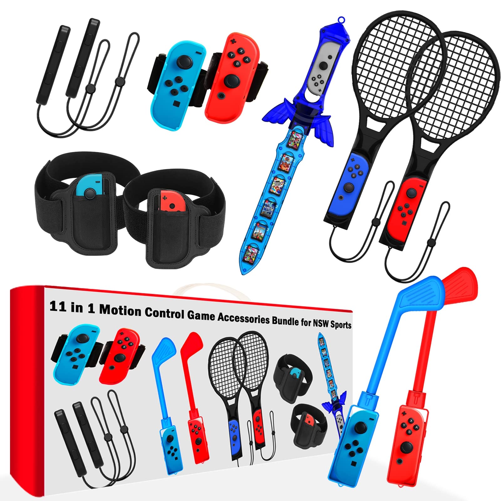 CODOGOY 11-in-1 Nintendo Switch Sports Accessories Bundle - Compatible with Switch & Switch OLED - Family Game Accessories Kit for Tennis, Bowling, Soccer & More - Perfect for Party Games & Family Fun Nights