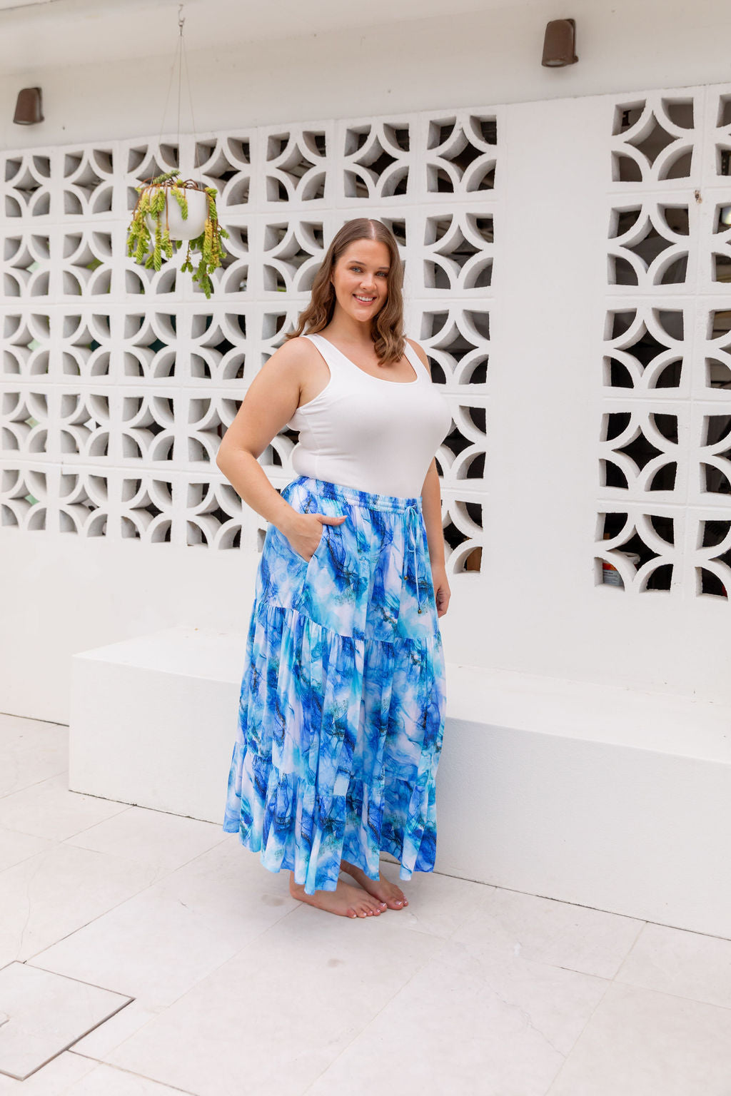 Kimmy Skirt in Mystic Ink - Women's Flowy Midi Skirt with Elastic Waist | Perfect for Casual Wear, Office Outfits & Summer Dresses