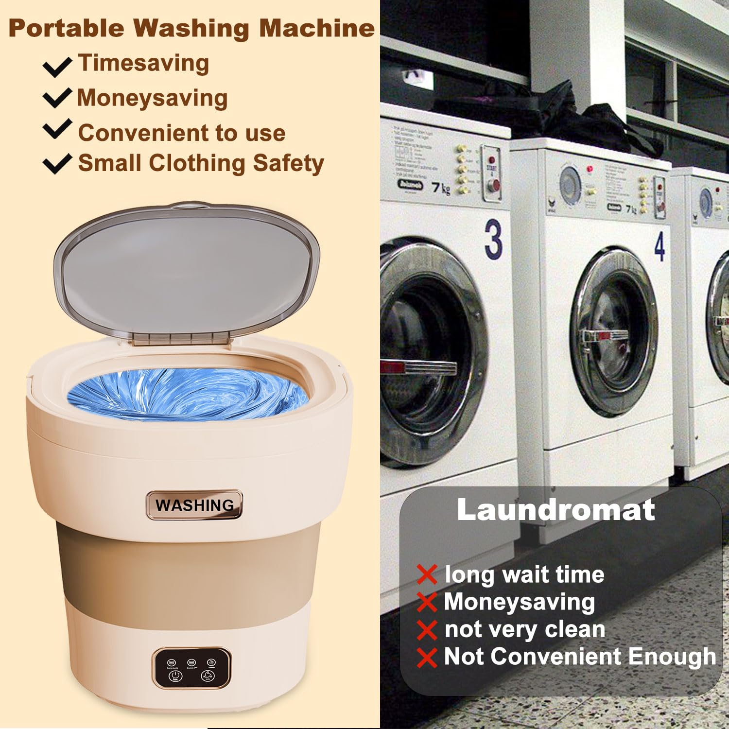 Portable Washing Machine 18L Large Capacity - Mini Collapsible Washer with Spin Dryer, Small Folding Laundry Washer for Travel, Apartment, RV, Dorm & Camping - Perfect for Socks, Baby Clothes & Underwear (Brown) | Compact Laundry Solution for Small Spaces & On-the-Go Use