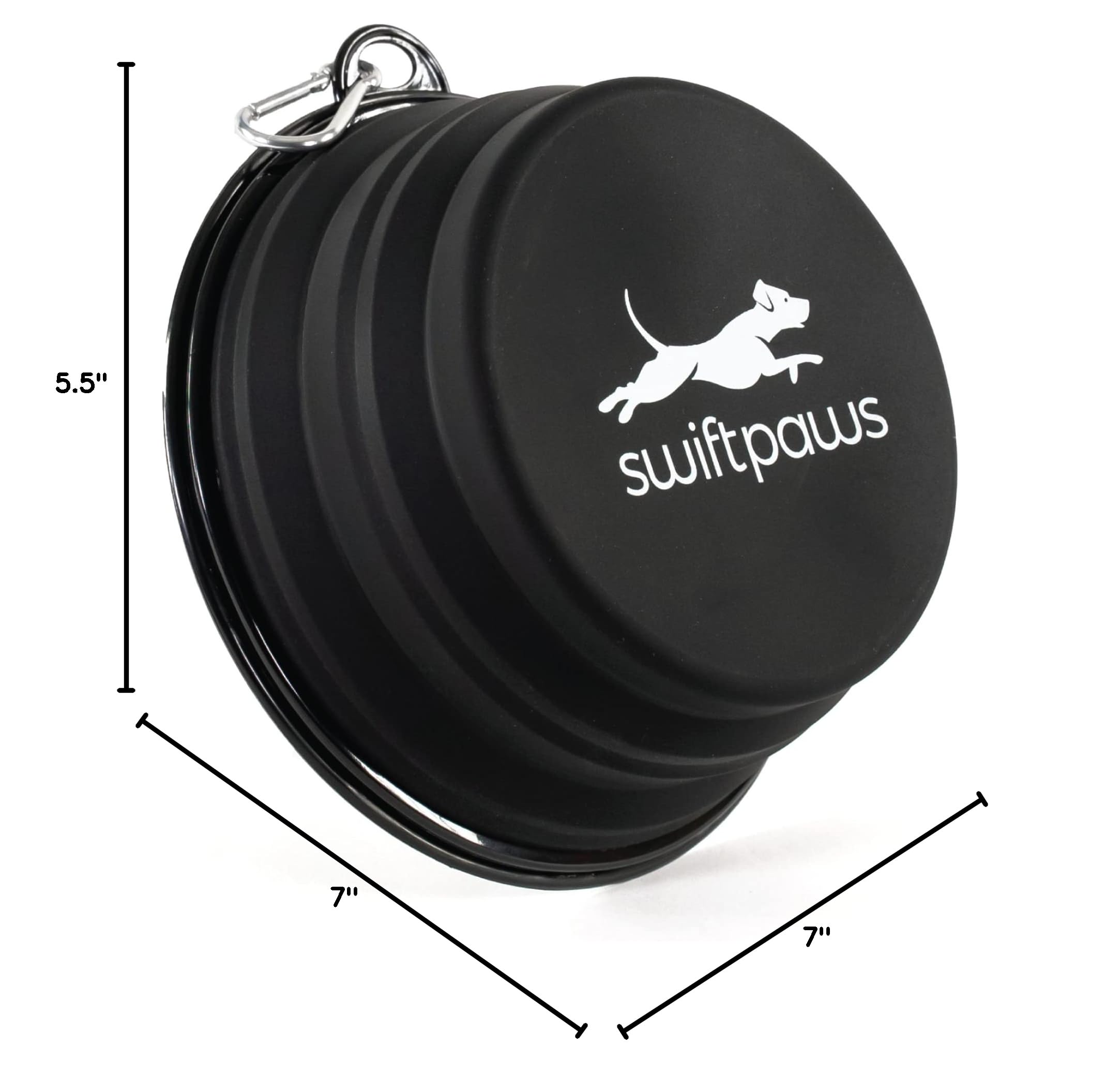 SwiftPaws Collapsible Dog Bowl - 32oz Portable Water & Food Dish for Small & Large Breeds - Lightweight Foldable Travel Bowl with Keychain Hook - Durable Silicone Pet Bowl (Black) - Perfect for Hiking, Camping & Outdoor Adventures