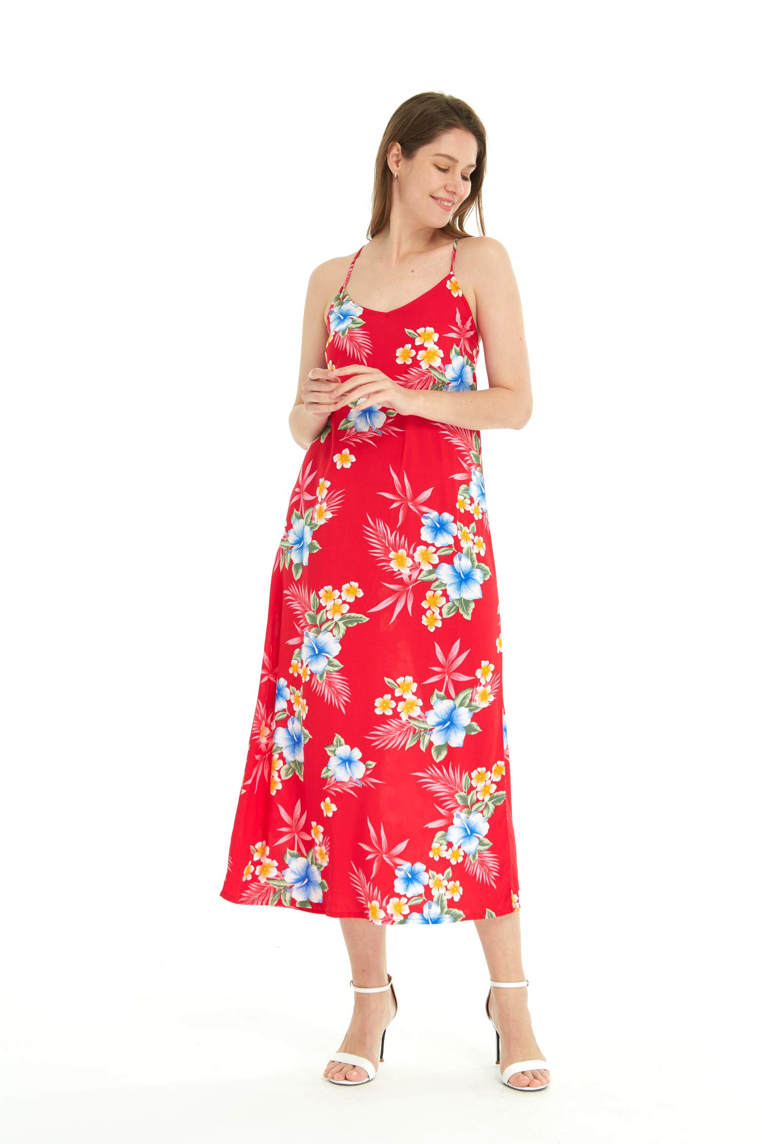 Hawaiian Luau Hibiscus Blue Maxi Sweetheart Dress for Women - Floral Summer Beach Party, Vacation, and Tropical Wedding Dress