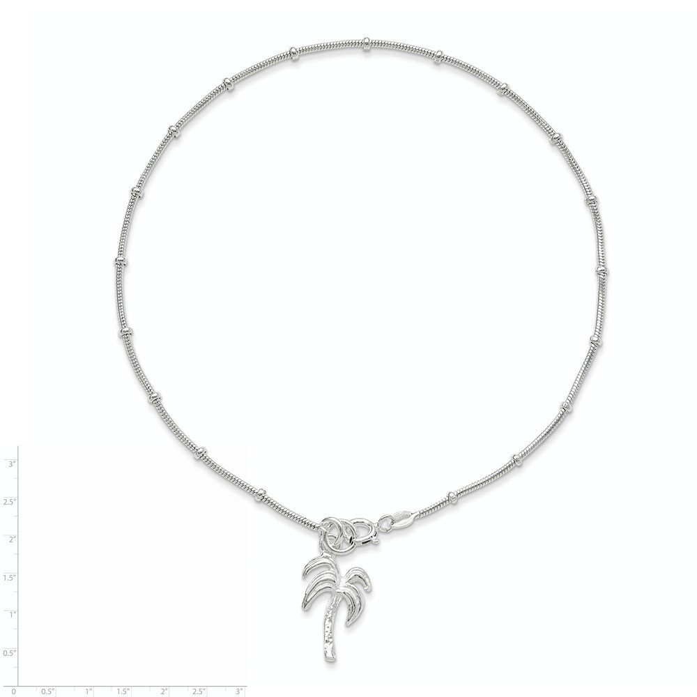 9 Inch Sterling Silver Palm Tree Dangle Charm Anklet - Elegant Beach Jewelry for Women, Perfect for Vacations, Summer Parties & Boho Fashion