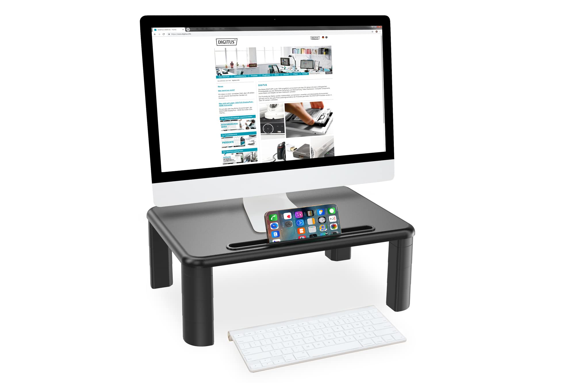 DIGITUS Ergonomic Monitor Riser Stand - Adjustable 3 Height Settings - Supports 10kg Weight Capacity - Perfect for Laptop, Tablet & Smartphone - Ideal for Home Office & Workspace Setup