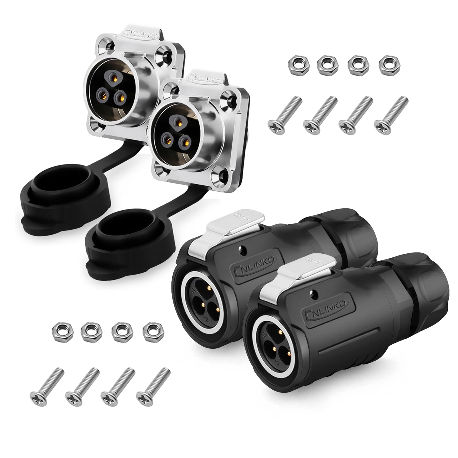 3 Pin Waterproof Connector - M16 Aviation Wire Connector for Industrial, Power, Automotive Electrical Cable (2PCS, Solder Type) - Ideal for Outdoor Lighting, Solar Panels & Marine Applications