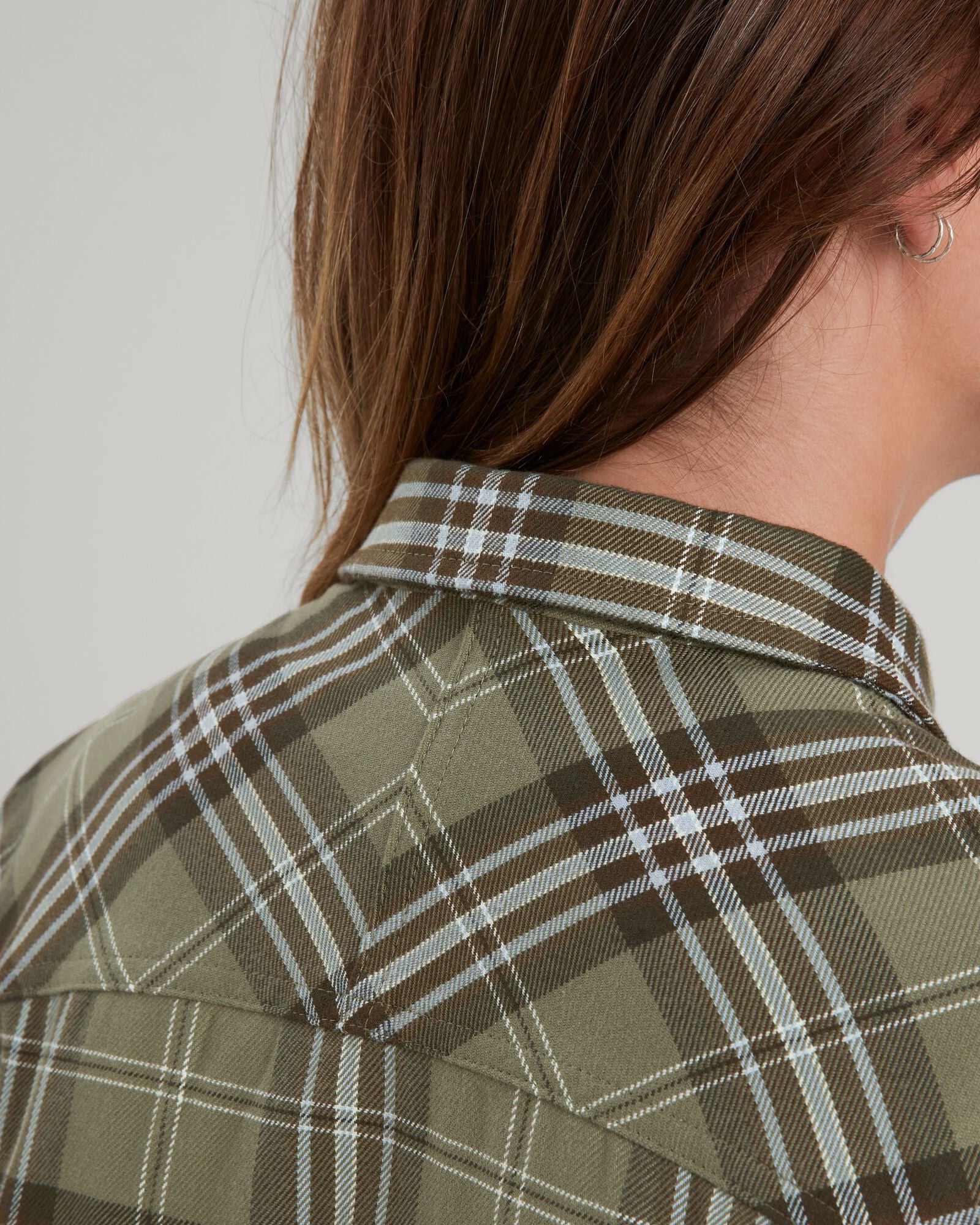 Carrillon Women's Long Sleeve Checkered Shirt - Beech & Dark Moss Plaid Flannel Top for Casual Wear & Outdoor Activities