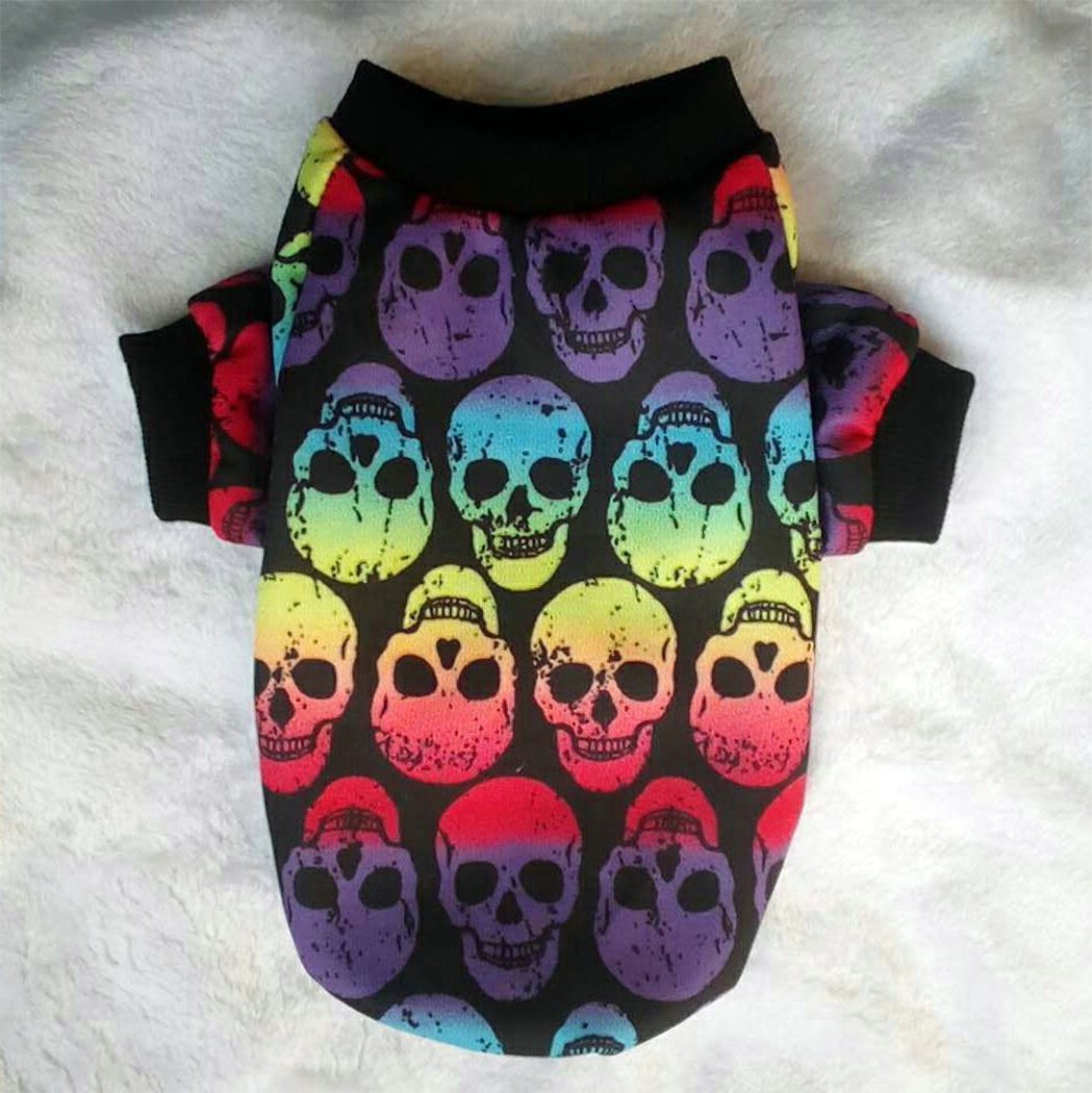 Hillento Halloween Pet Costume - Colorful Skull Ghost Sweater for Small Dogs & Cats | Cute Halloween Apparel for Puppy & Kitten | Perfect for Halloween Parties, Pet Parades & Photo Shoots