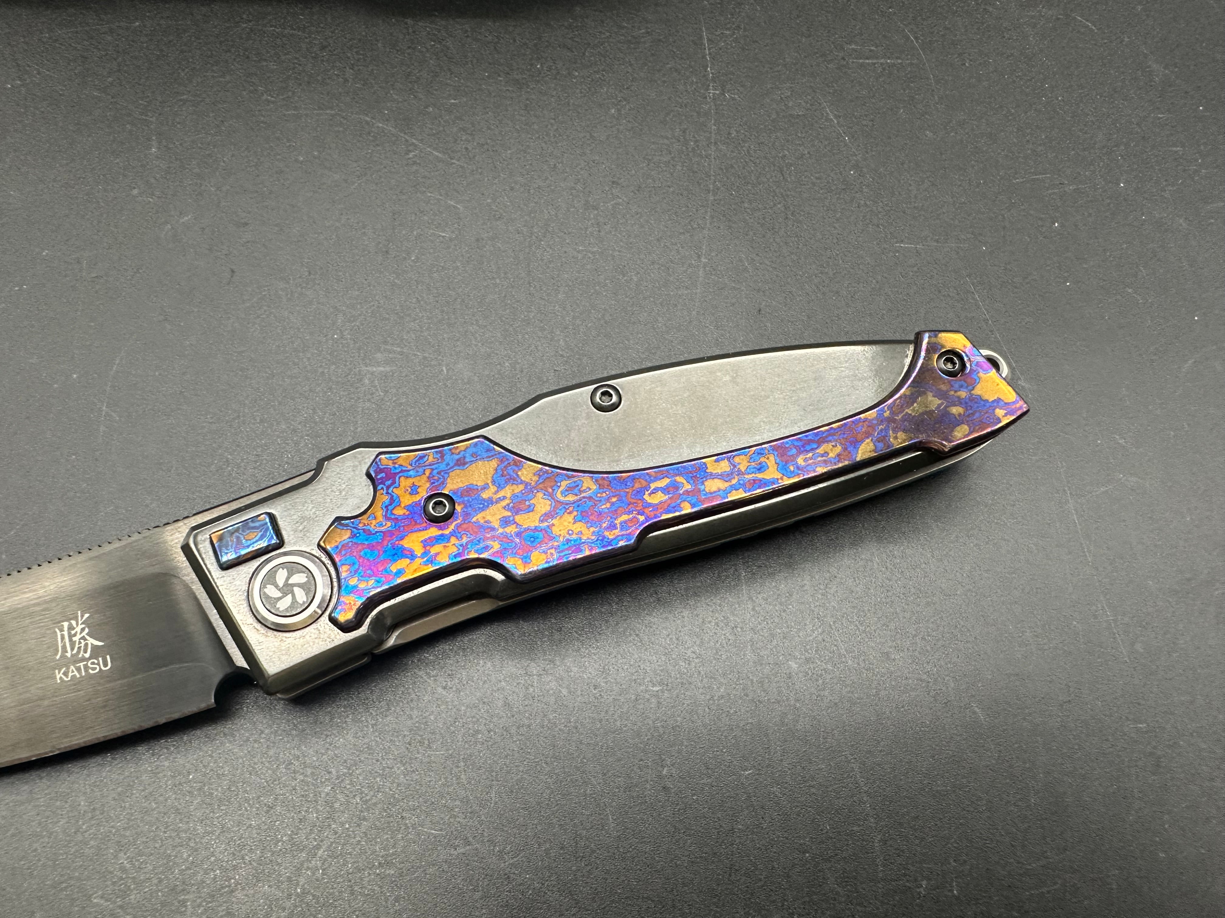 Premium KATSU KS T1 Folding Knife - Zirconium & Titanium Alloy Handle with Timascus Overlay, DLC Coated ZDP-189 Super Steel Blade - EDC, Outdoor, Camping & Survival Tool