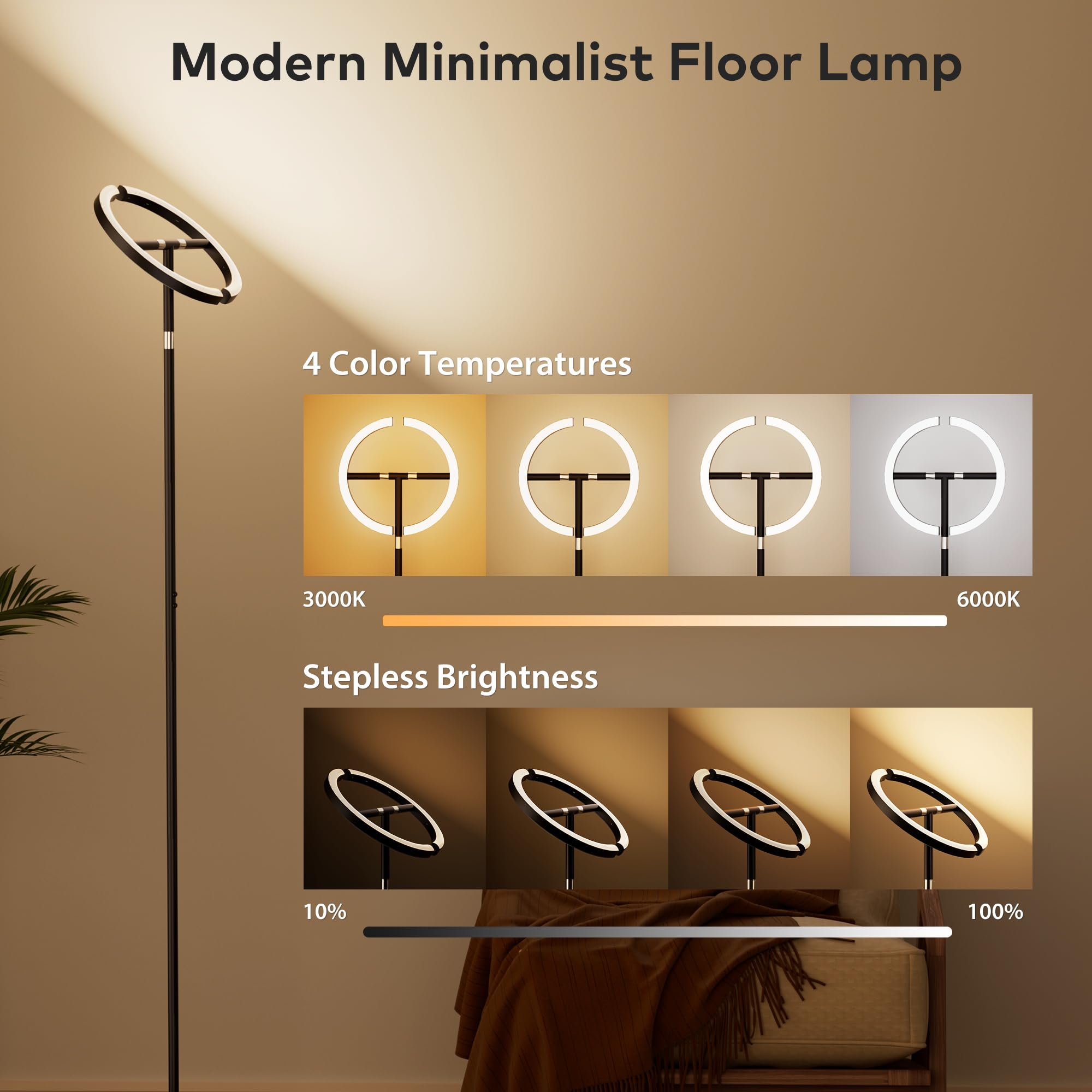 OHLUX 30W Dimmable LED Floor Lamp with RGB Lighting - Modern Standing Lamp with Remote & Button Control, Rotatable Tall Light for Living Room, Bedroom, Office - Perfect for Gaming Setup, Home Decor & Mood Lighting