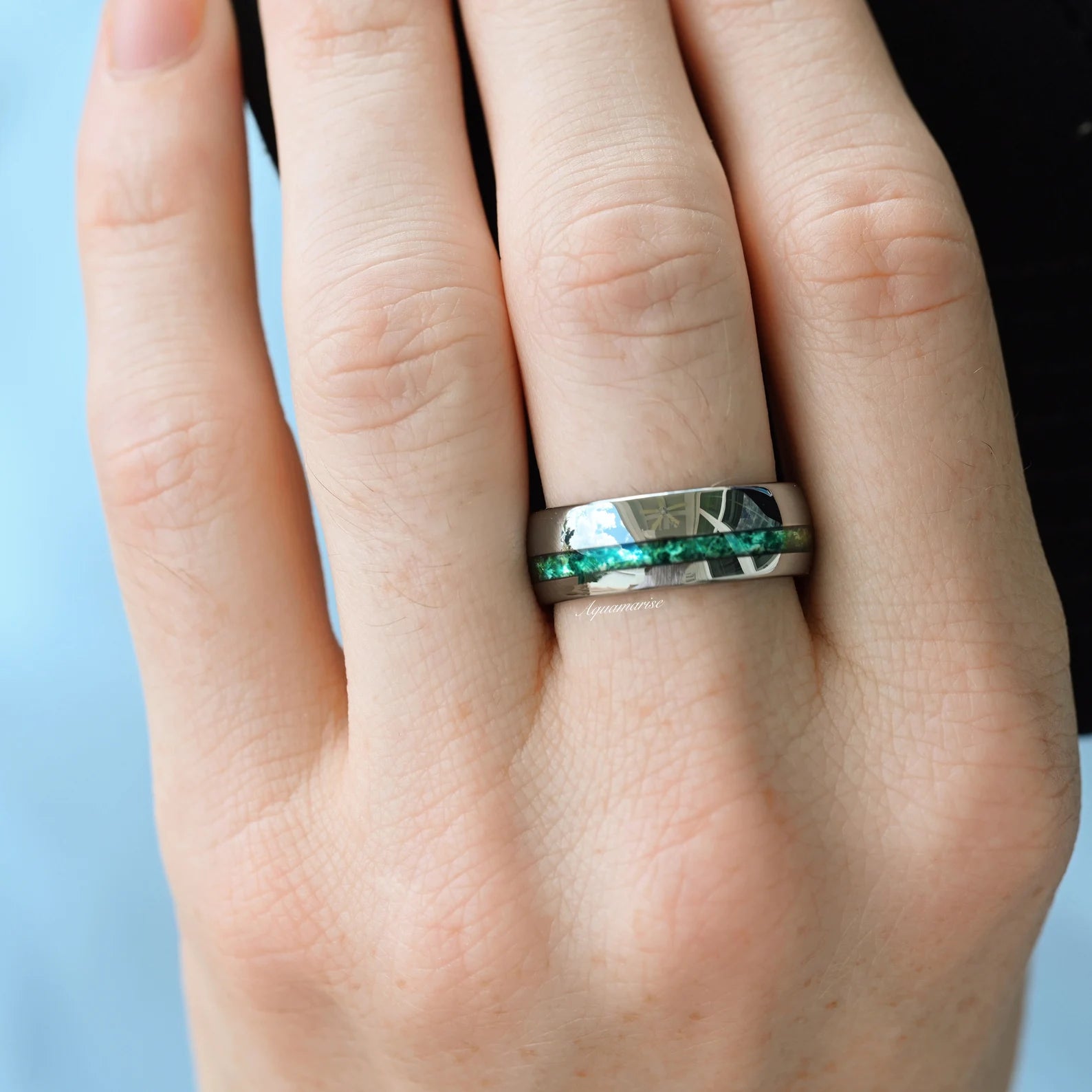 Skye Kite™ Moss Agate Couples Ring - Matching Promise Rings for Him & Her - Natural Stone Wedding Band Set - Perfect for Anniversaries, Engagements & Romantic Gifts