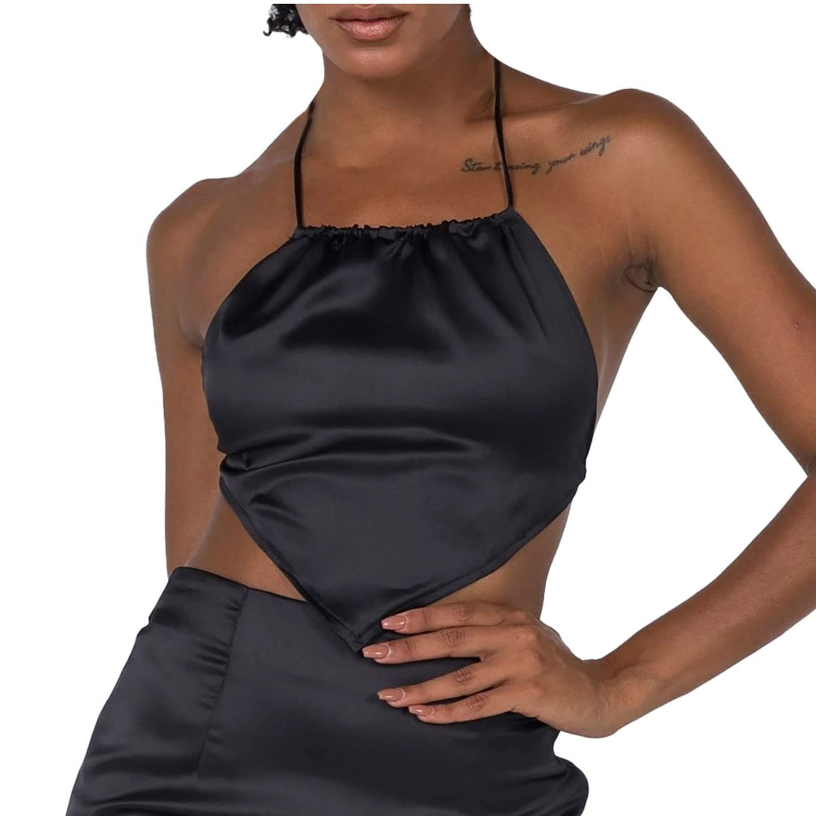 Sexy Women's Crop Top - Sleeveless Halter Neck Cami Shirt for Summer | Casual Solid Color Camisole Blouse for Beach, Party & Everyday Wear