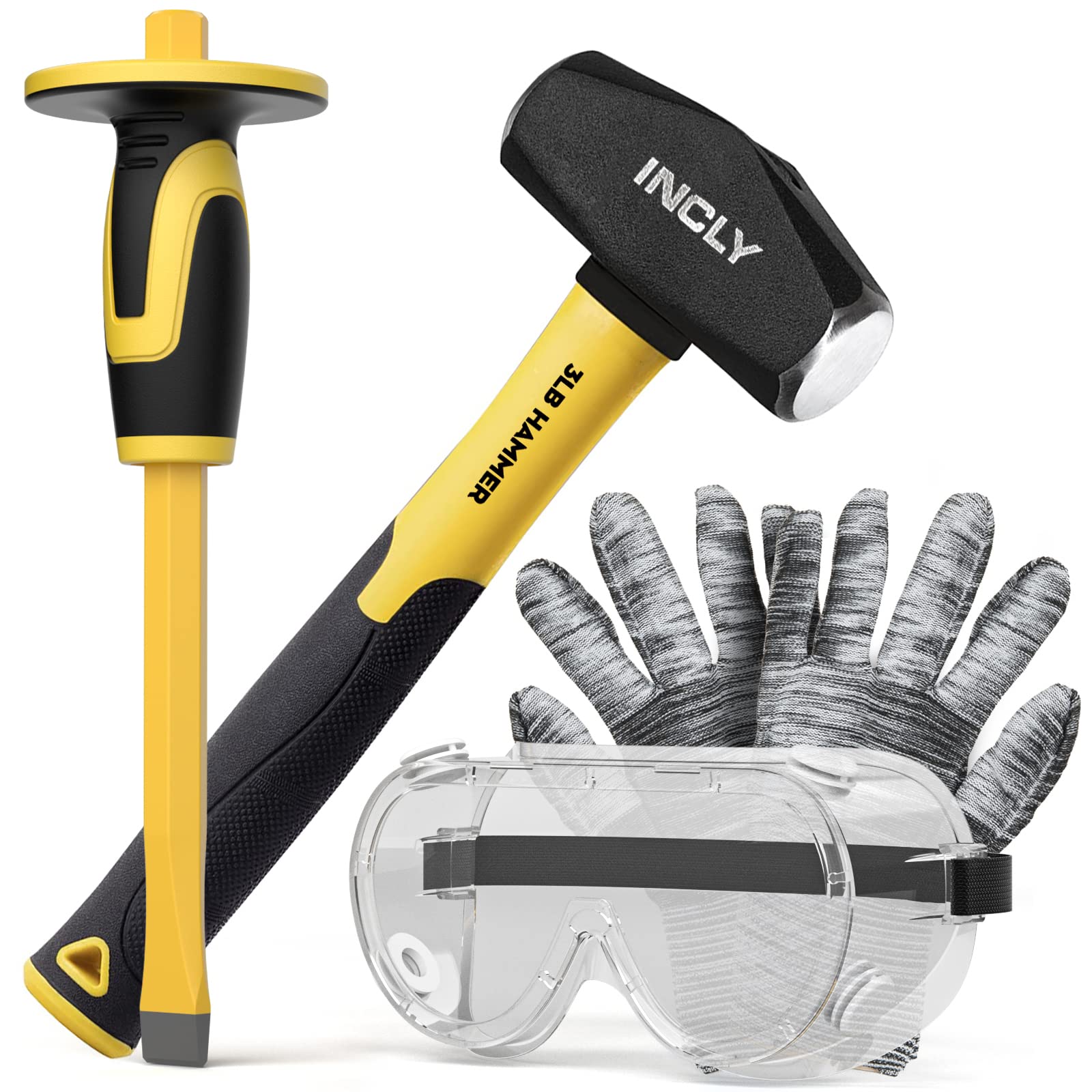 INCLY 4-Piece Geology Rock Pick Kit with 3lb Sledge Hammer, 12
