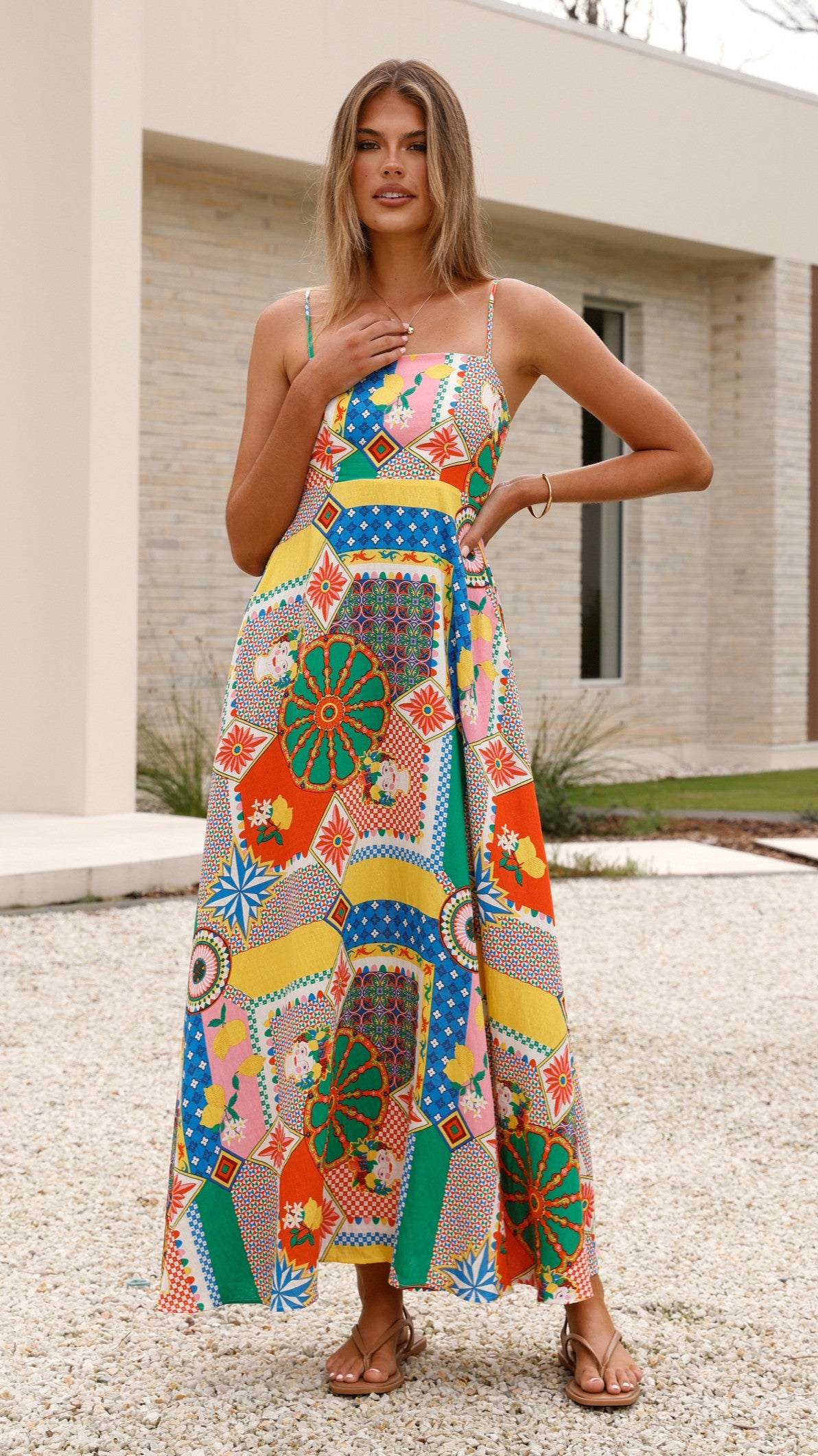 Jaylene Maxi Dress with Dazzle Print - Flowy Long Summer Dress for Women, Beach Wedding & Vacation Outfit