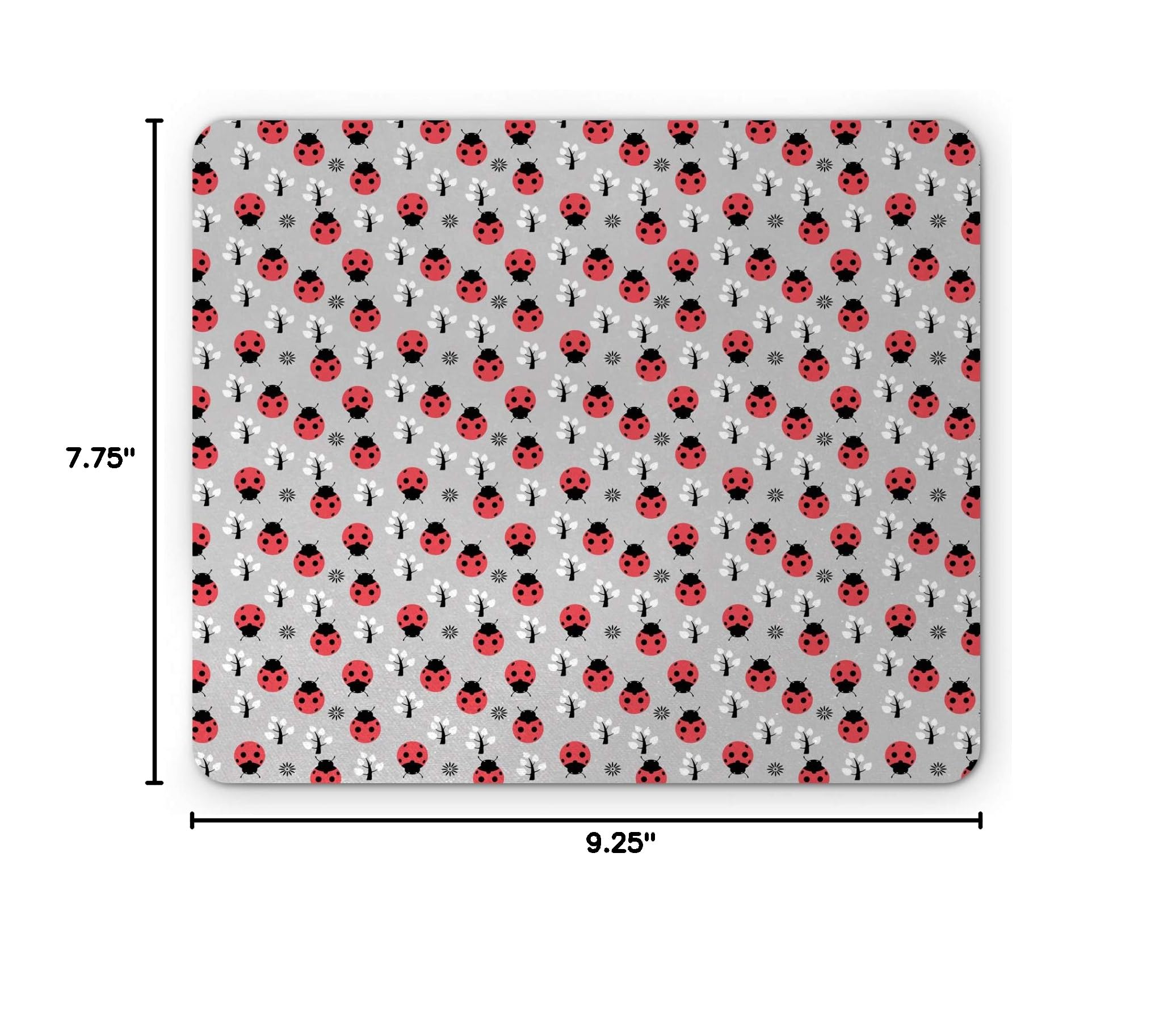 Ambesonne Ladybugs Mouse Pad - Abstract Nature Design with Insects, Trees & Flowers, Non-Slip Rubber Base, Standard Size (Grey/Dark Coral/Black) - Perfect for Office, Gaming & Home Computer Use